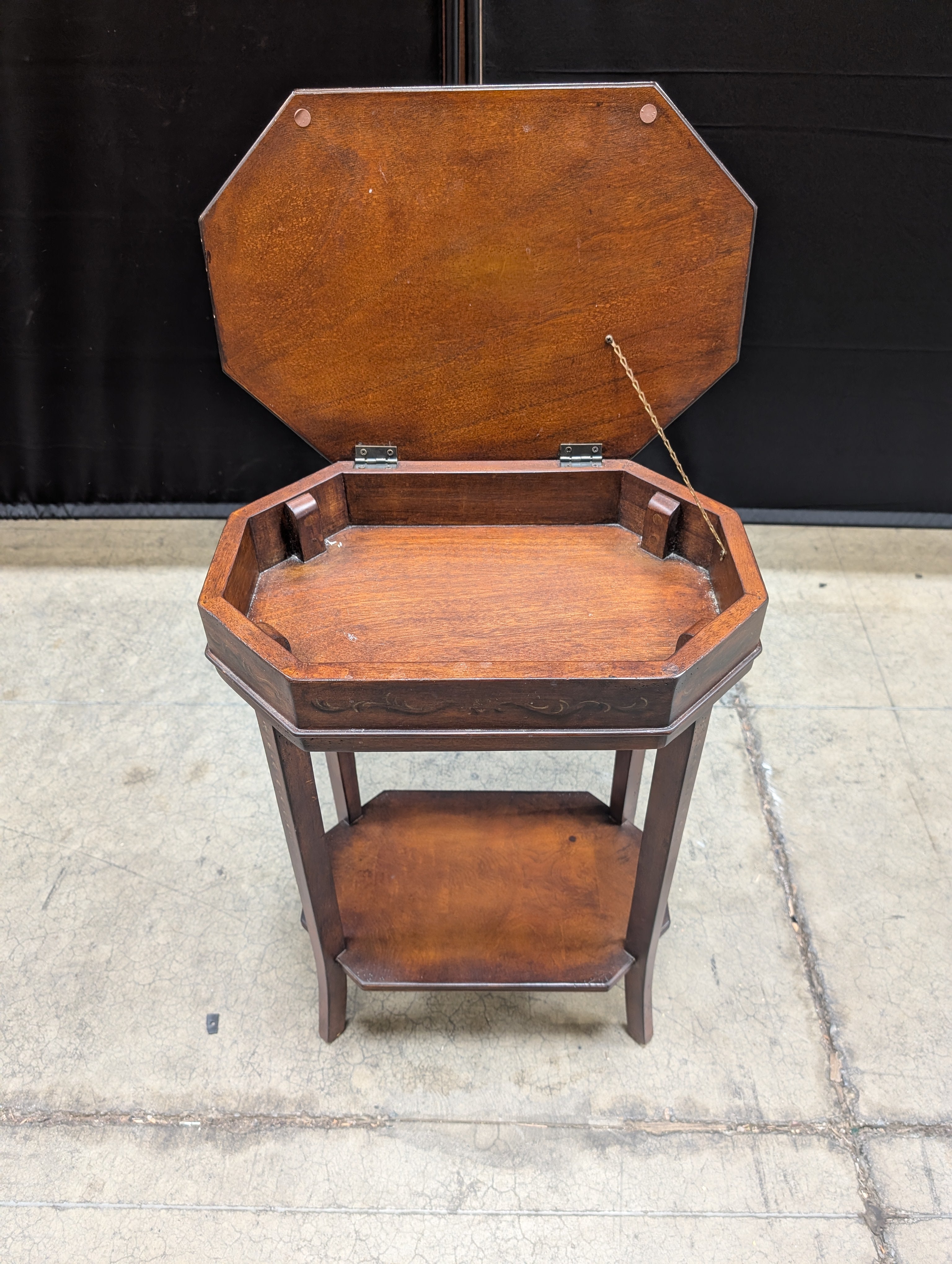 Octagonal Accent Table with Inlaid Wood Top