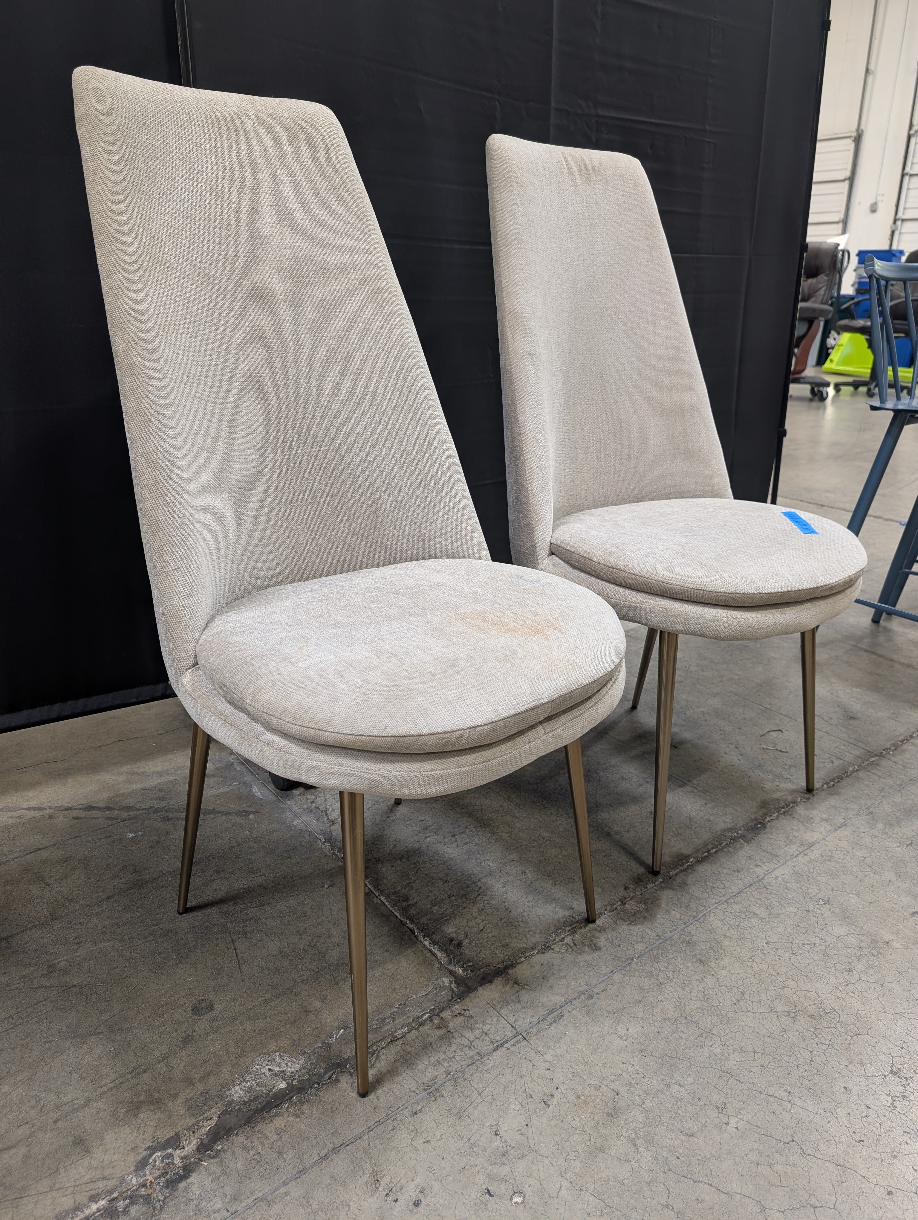 Pair of West Elm High-Back Beige Upholstered Dining Chair in Textured Fabric