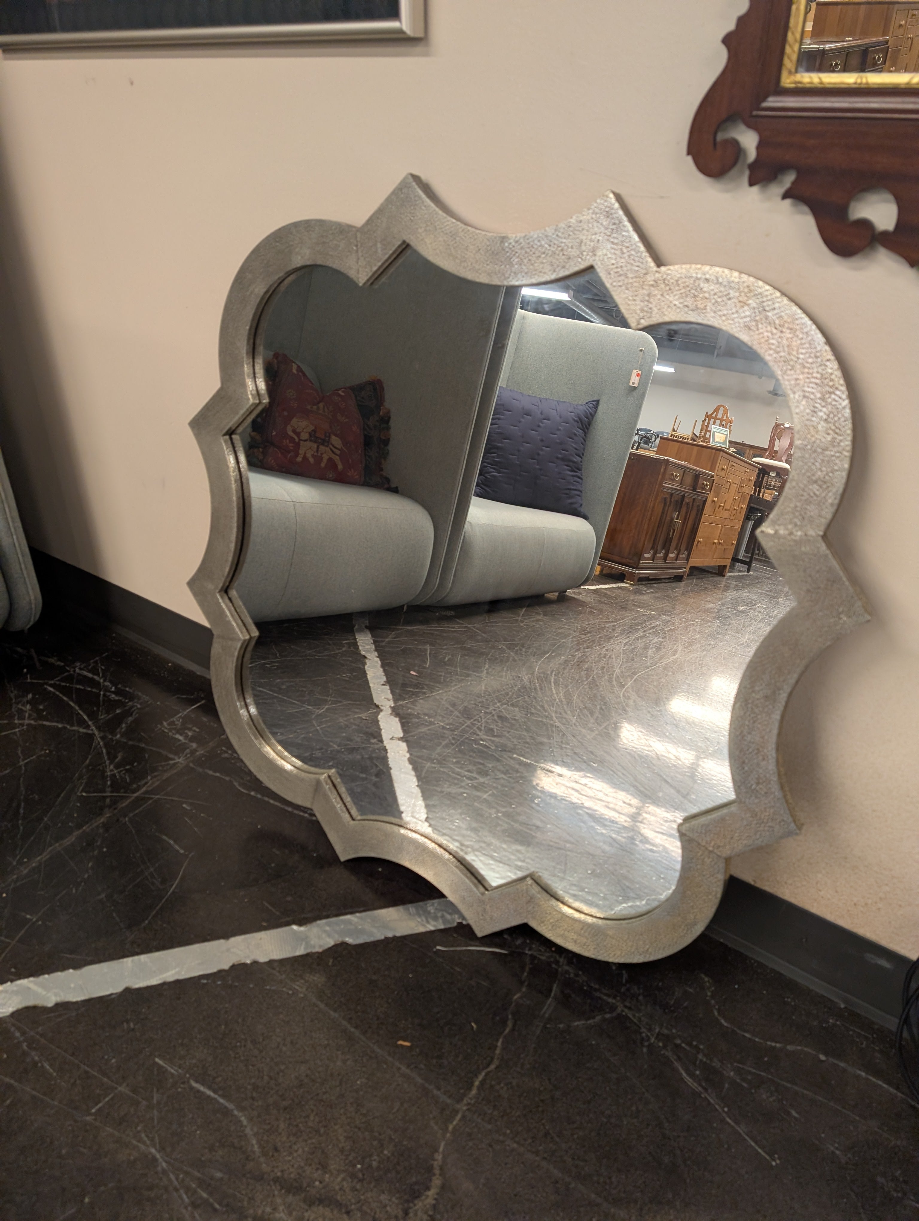 Decorative Scalloped Textured Silver Wall Mirror