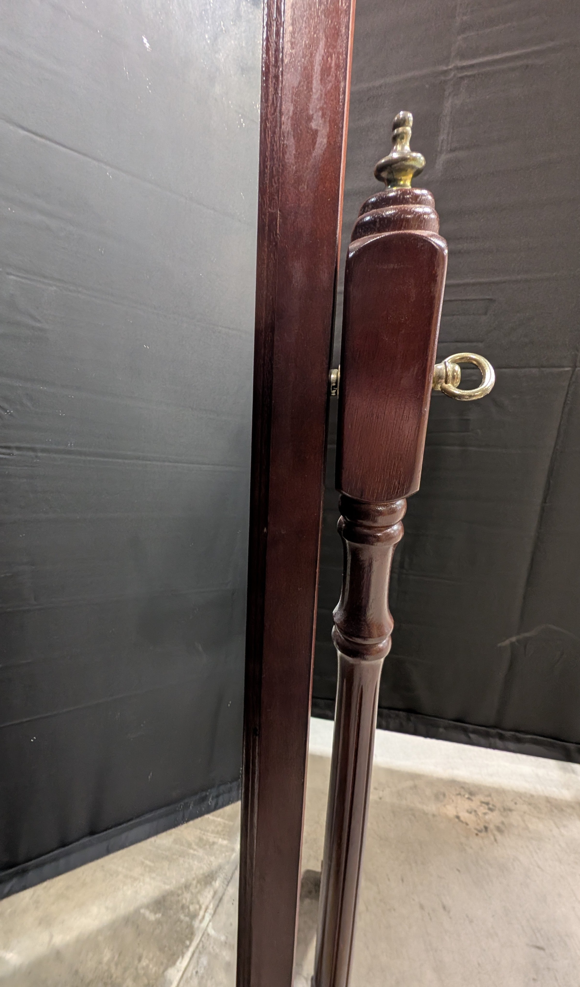 Traditional Dark Wood Cheval Mirror with Scalloped Top