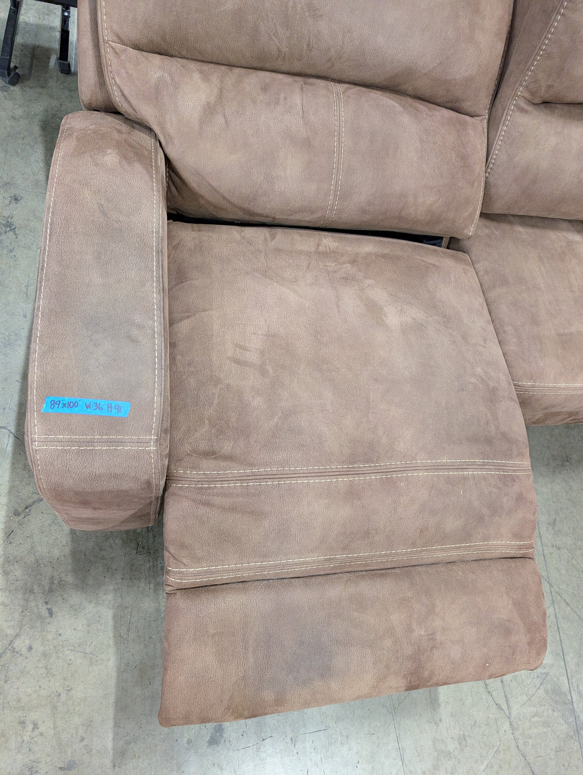 Taupe Faux Suede Reclining Sectional Couch with Console