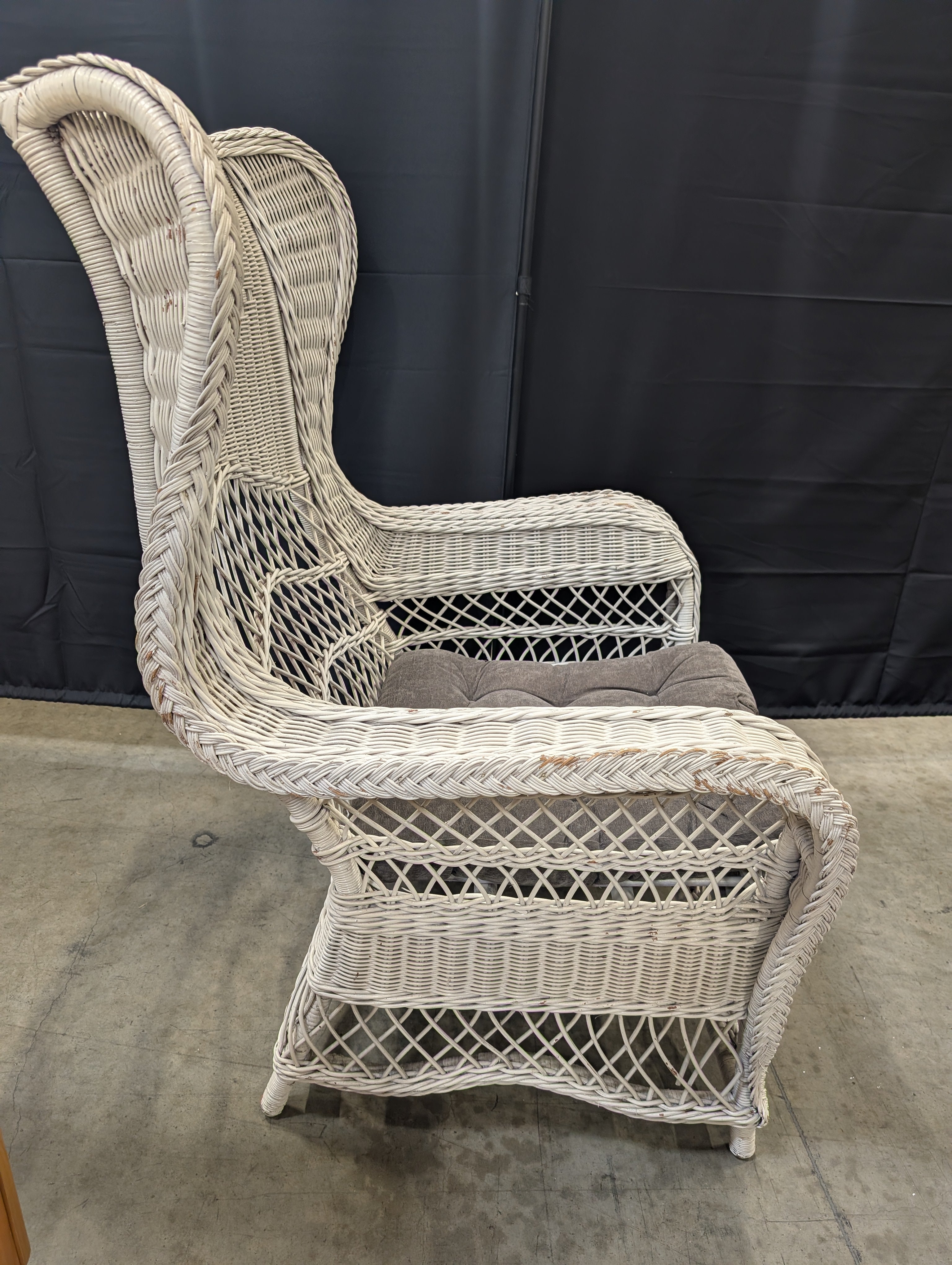 Coastal Style White Wicker Wingback Armchair