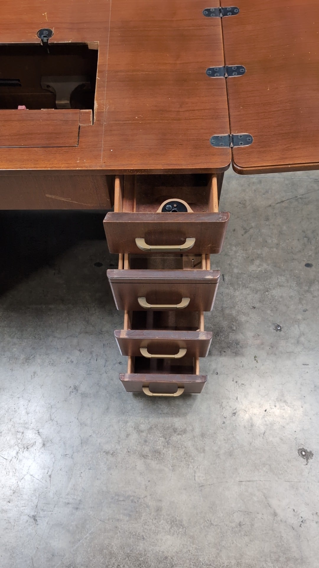 Vintage Wood Craft Table with Storage Drawers