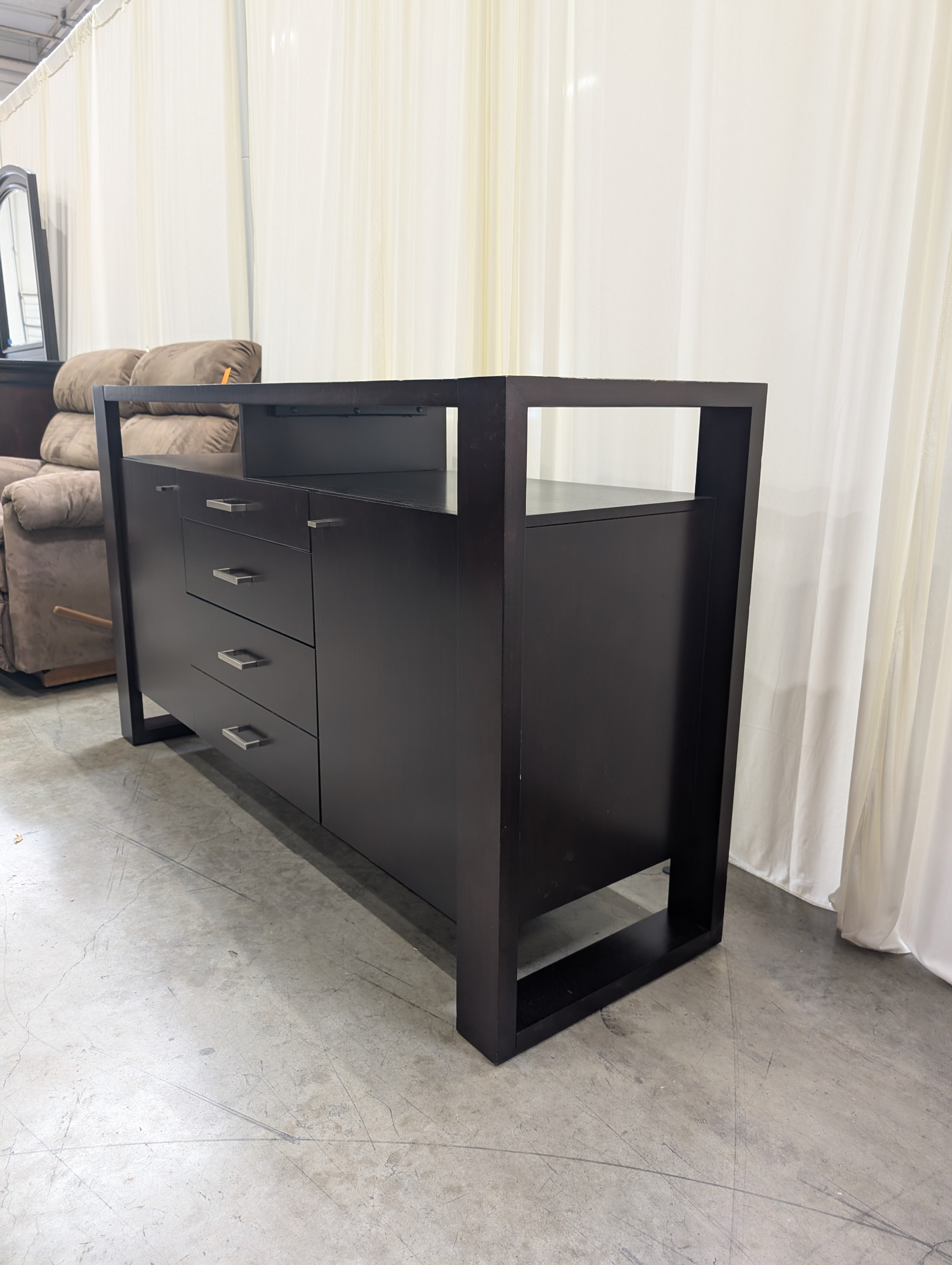 Dark Espresso Wood Buffet with Silver Pulls