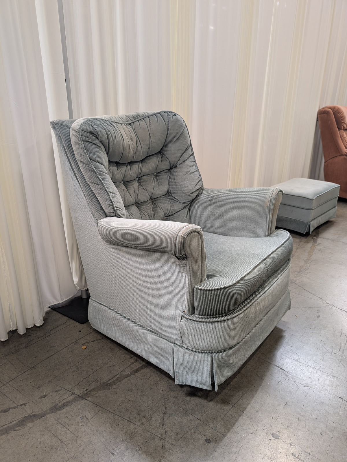 Plush Sage Green Tufted Recliner in Corduroy