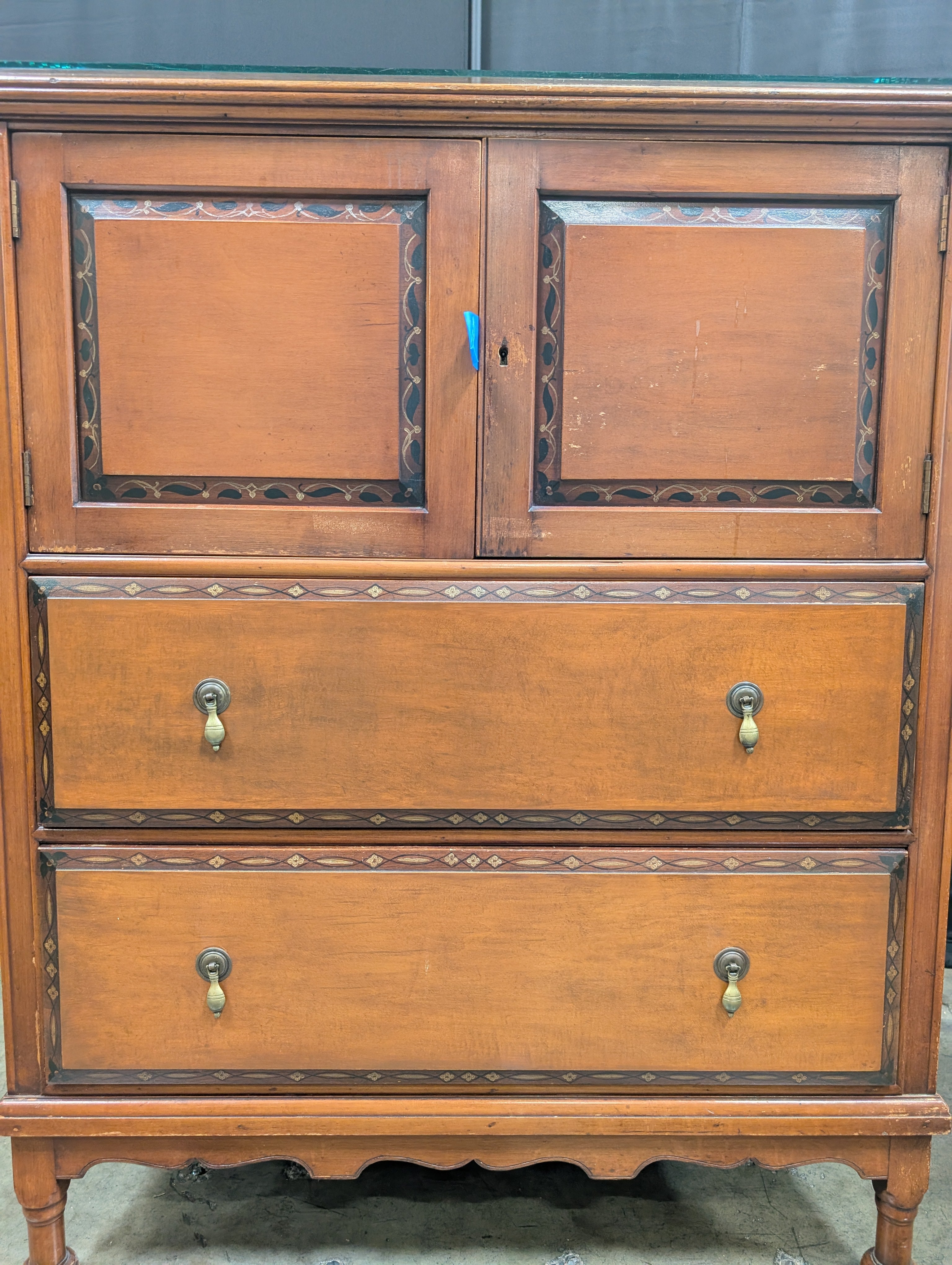 Traditional Cherry Tone Wood Armoire with Inlay