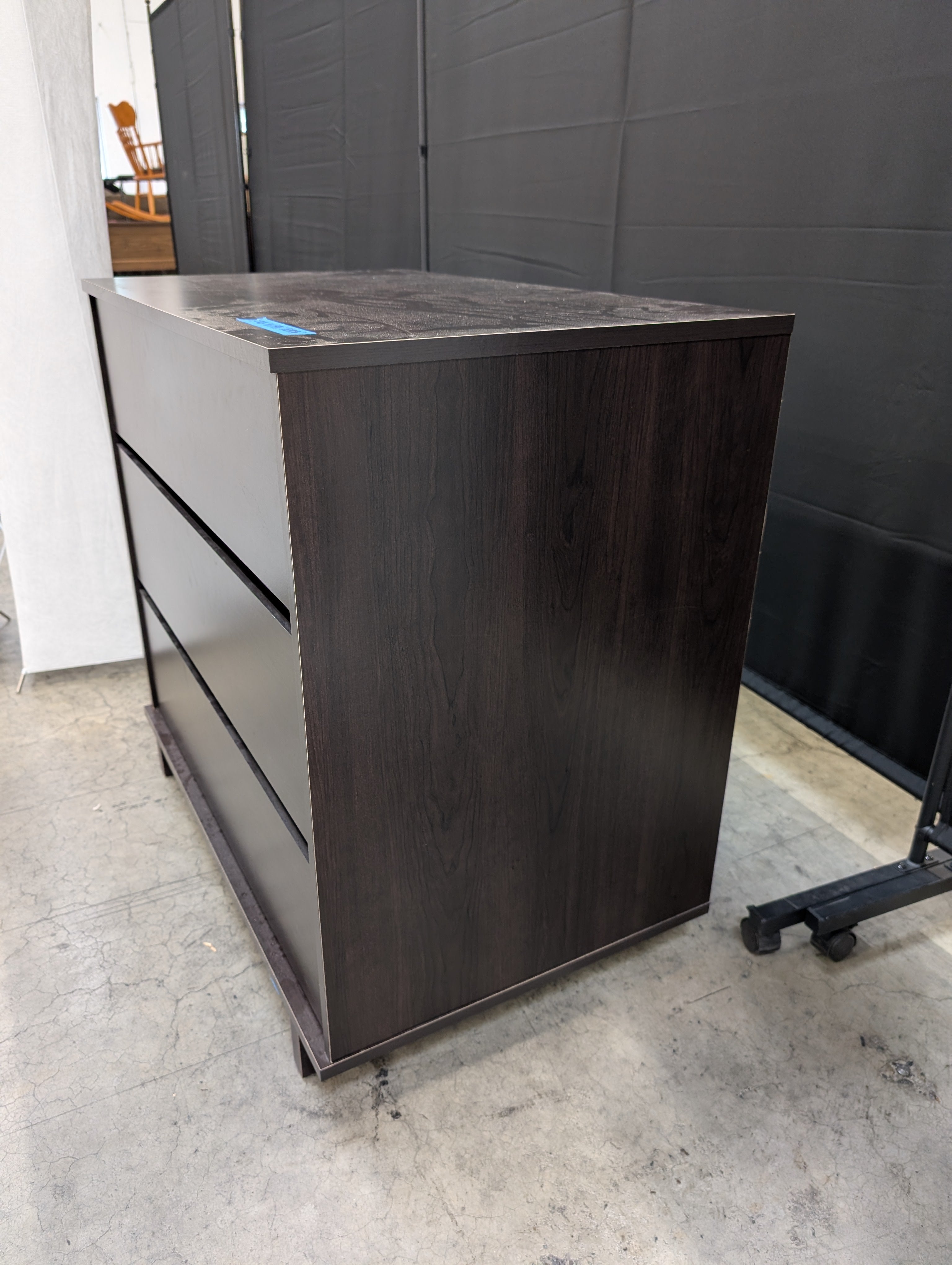 Dark Brown Three-Drawer Wood Dresser