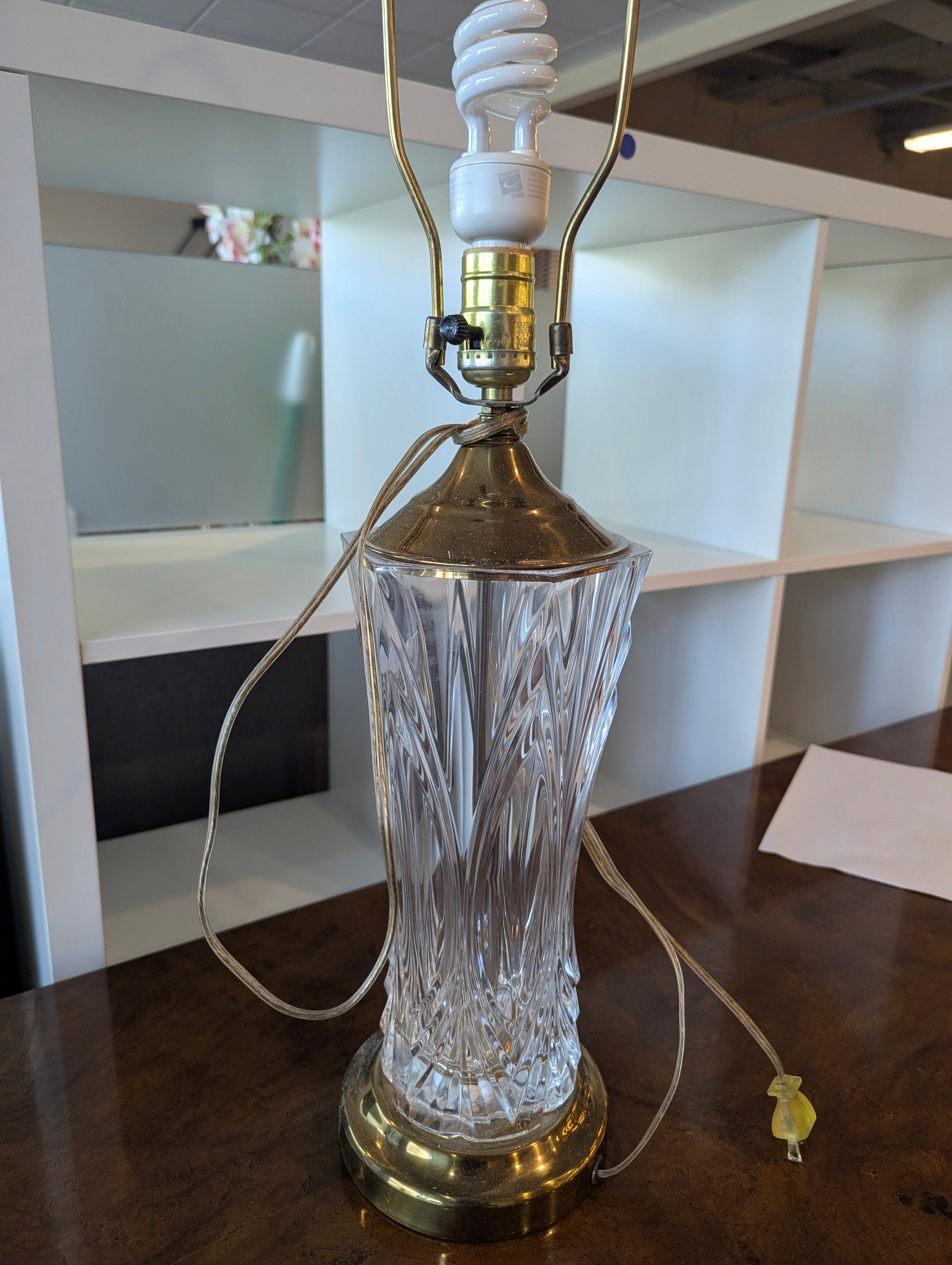 Vintage Style Cut Glass Table Lamp with Brass Finish