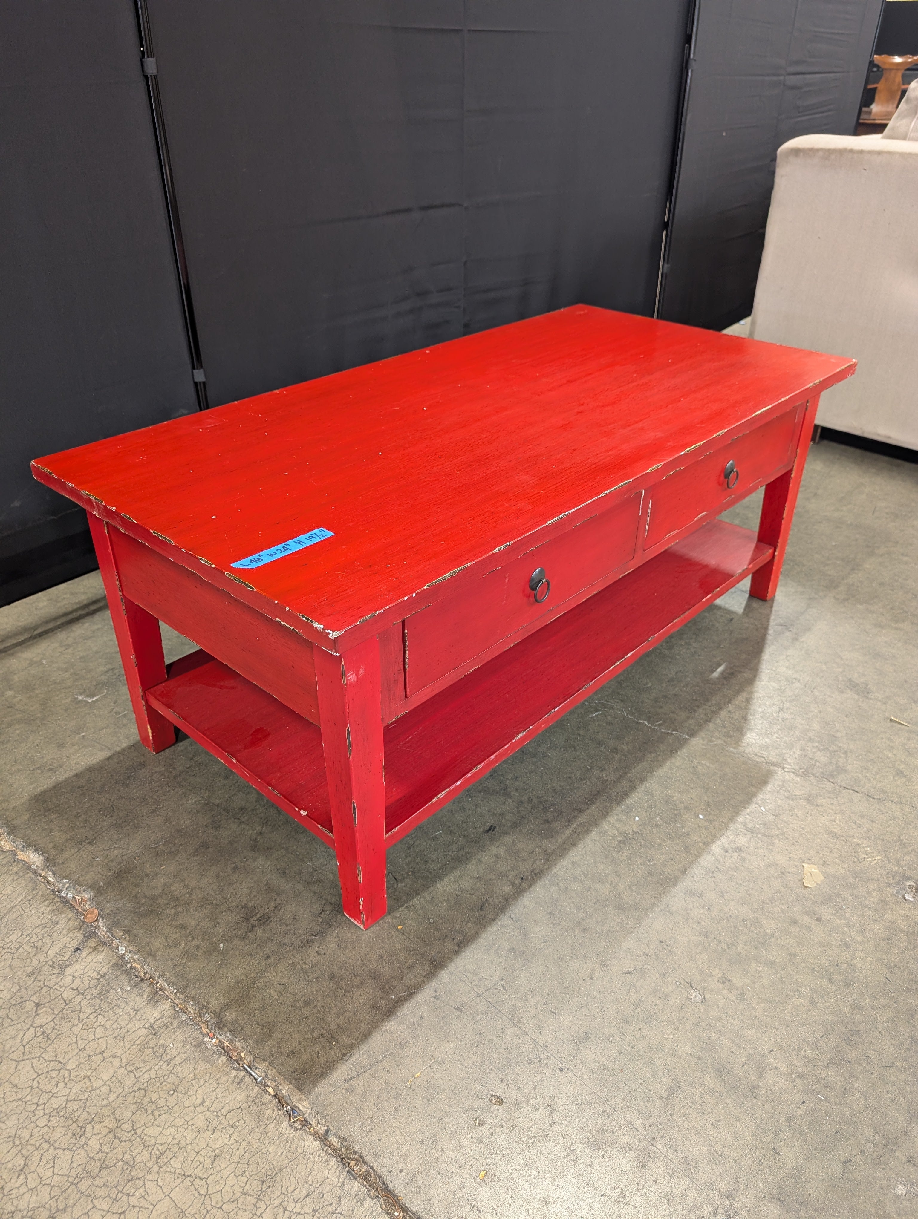 Red Wood Storage Coffee Table with Two Drawers
