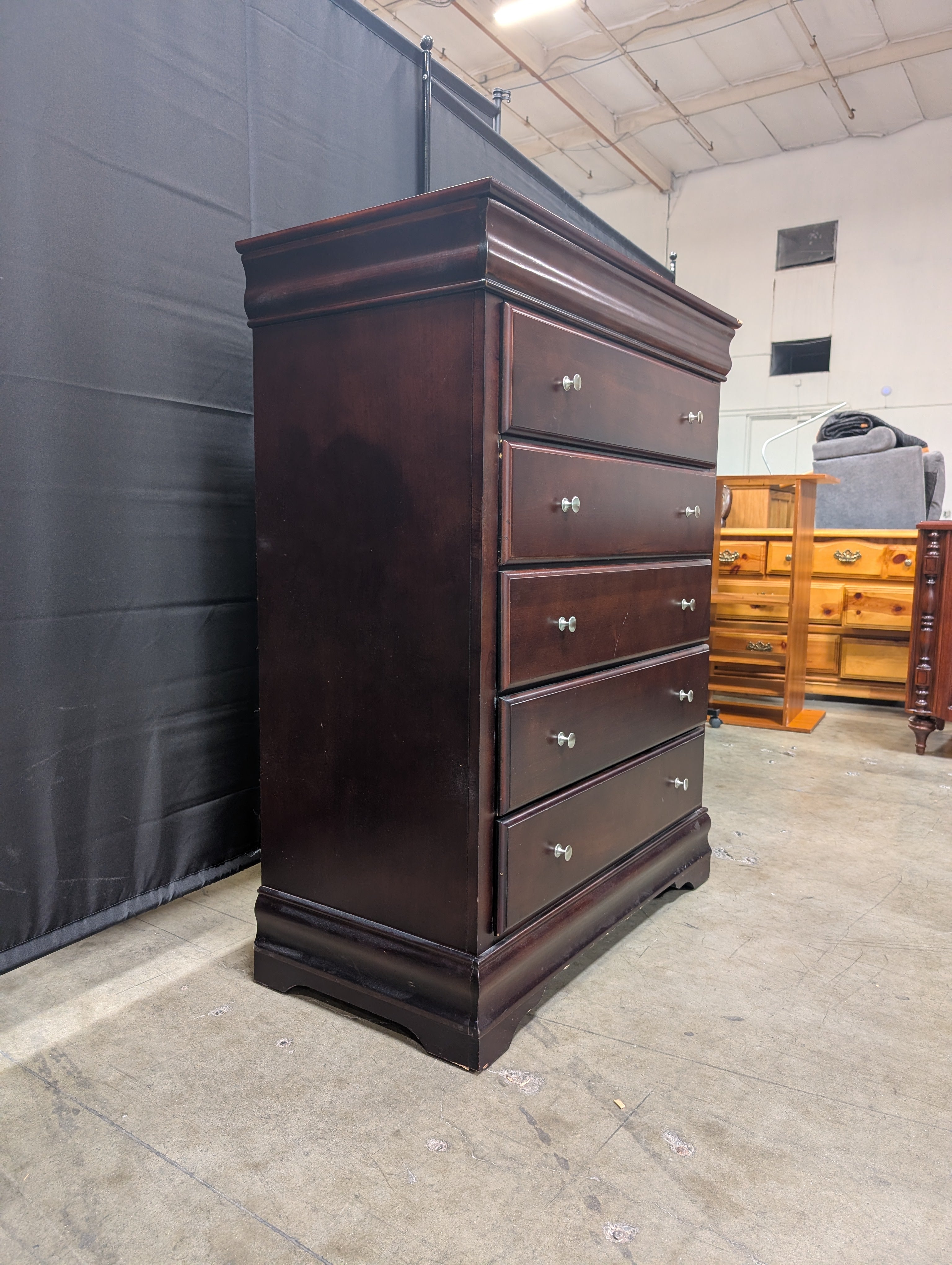 Traditional Six-Drawer Cherry Finish Wood Chest