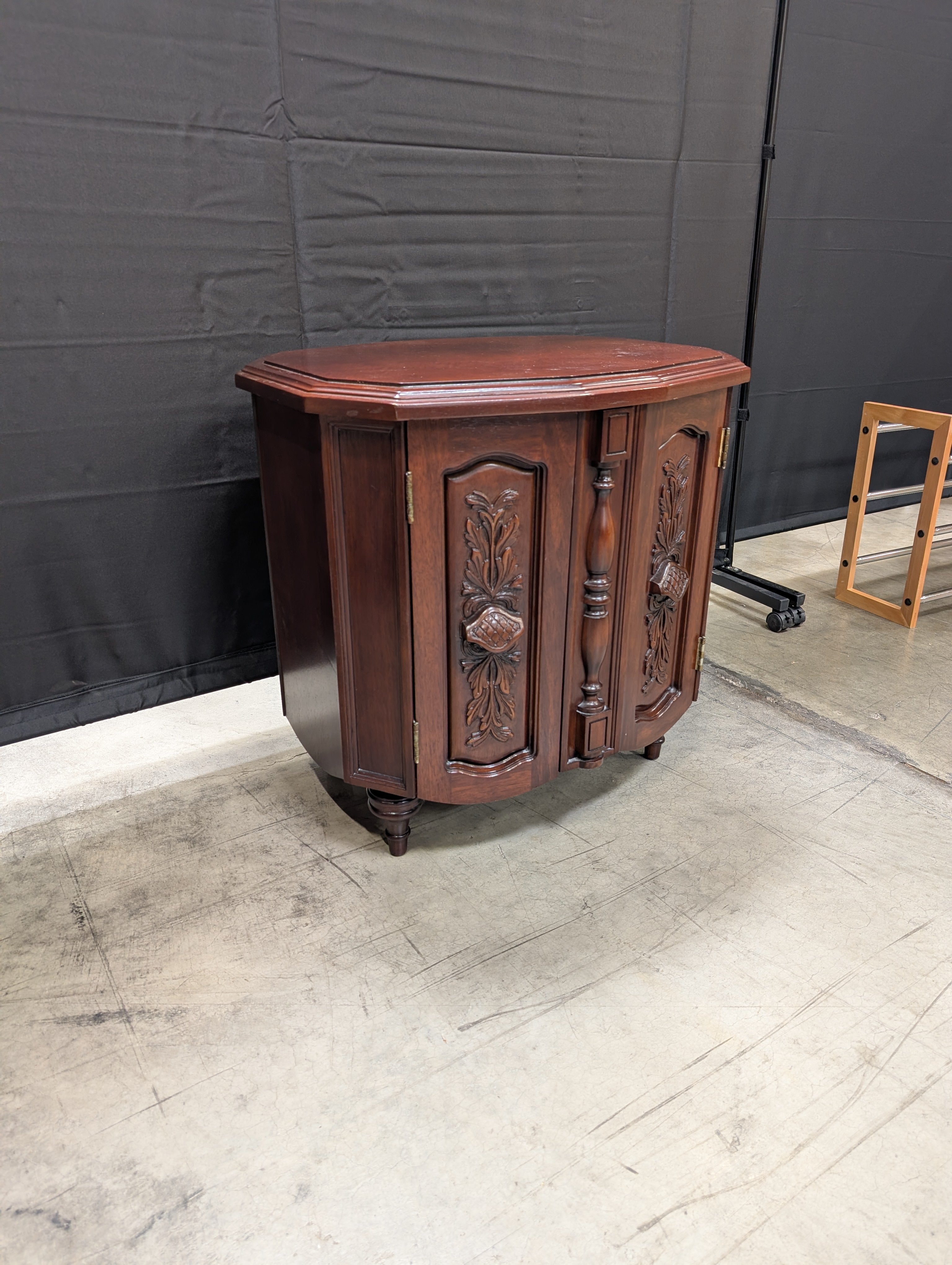 Octagonal Dark Wood REED WARREN Accent Cabinet with Carved Panels