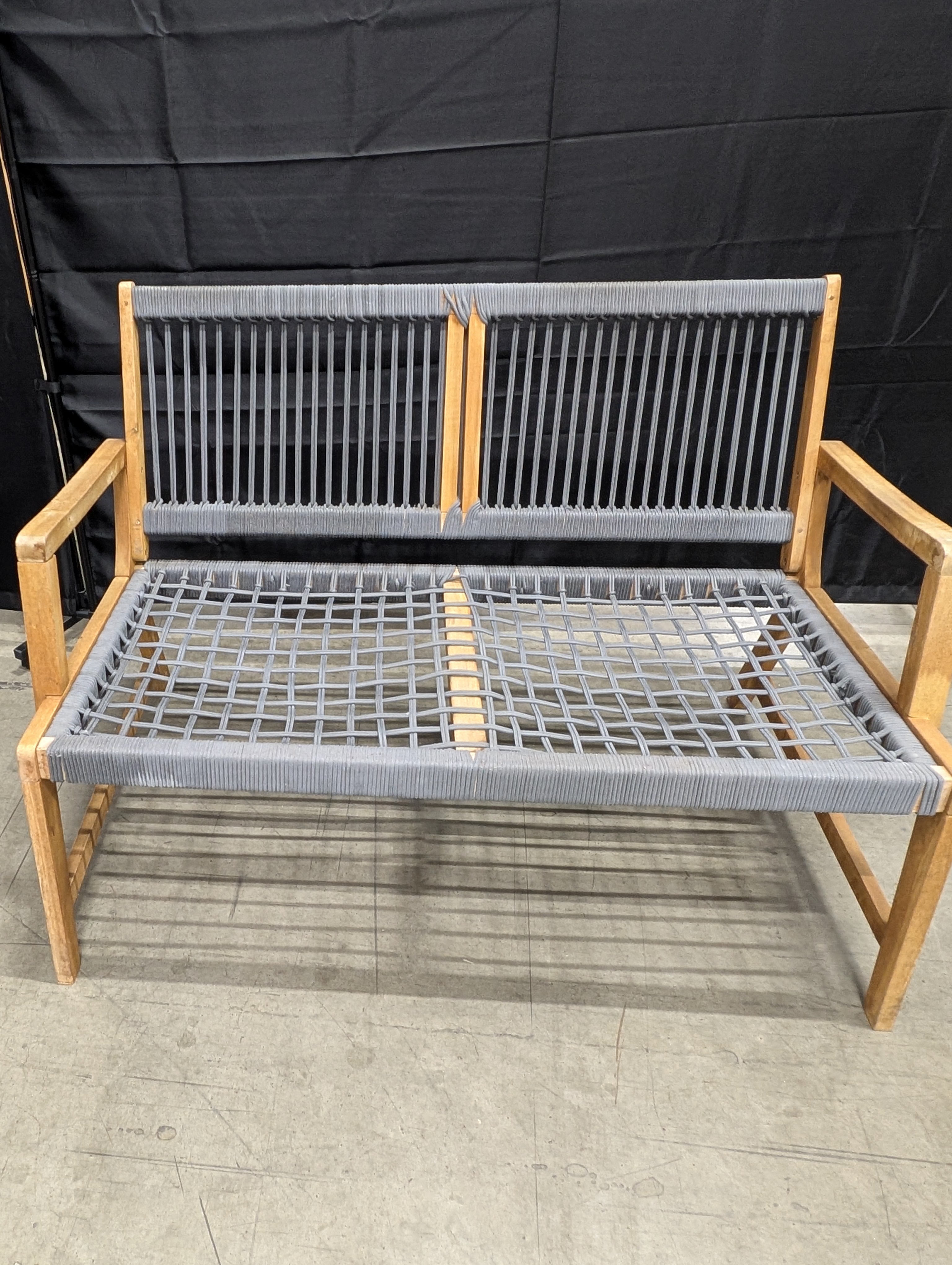 Contemporary Outdoor Wood Frame Loveseat with Woven Seating