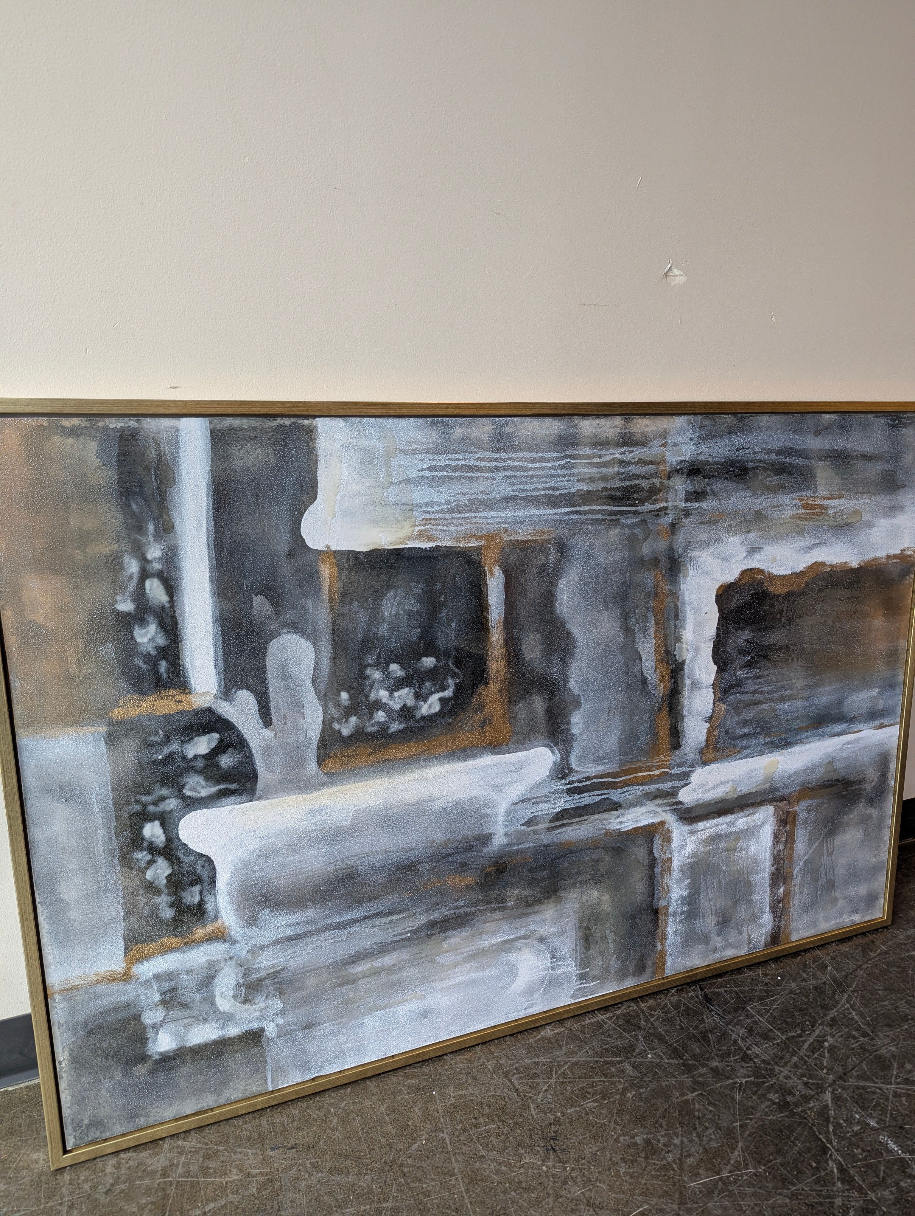 Abstract Gold and Grey Textured Wall Art with Gold Frame