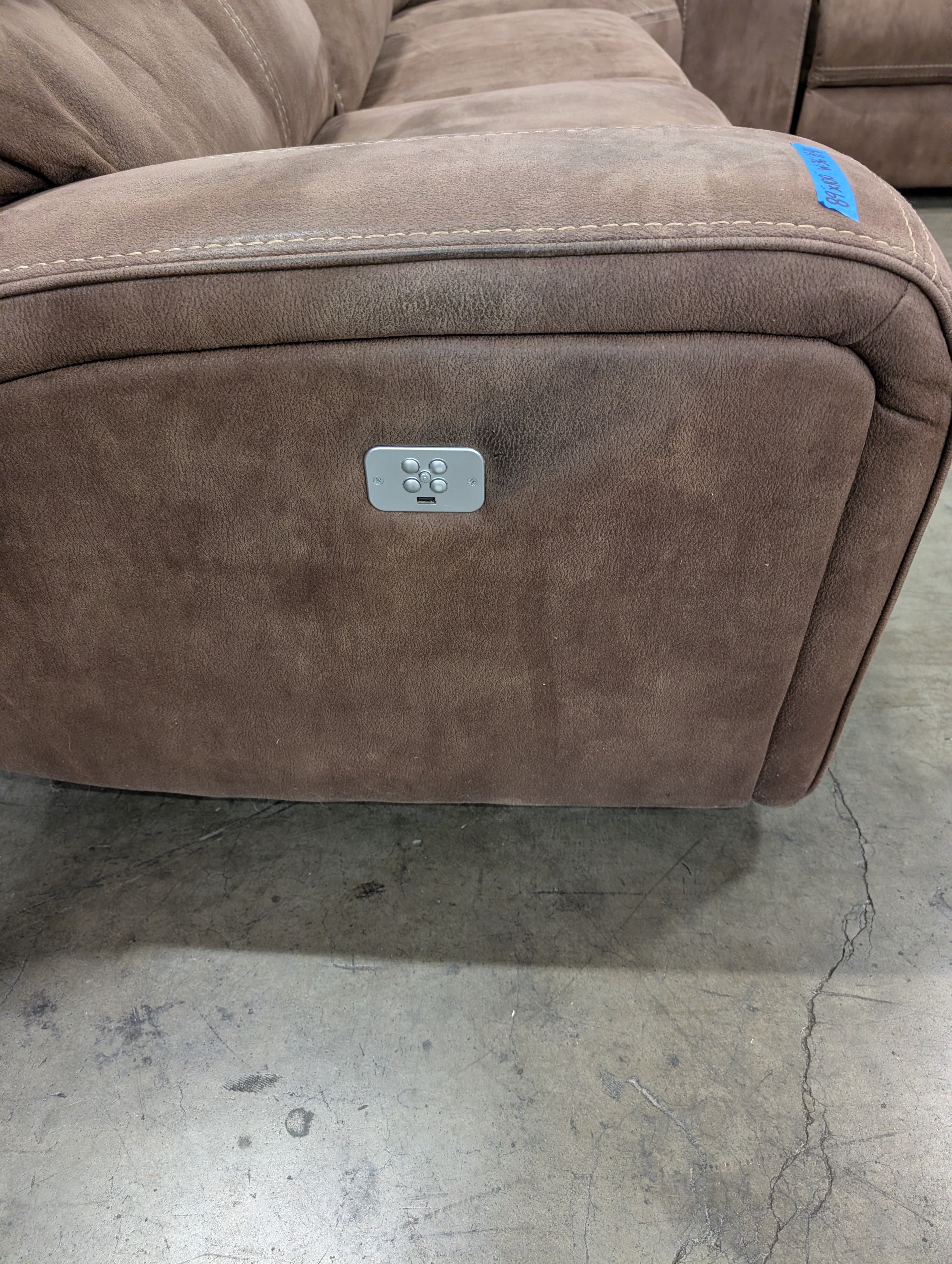 Taupe Faux Suede Reclining Sectional Couch with Console