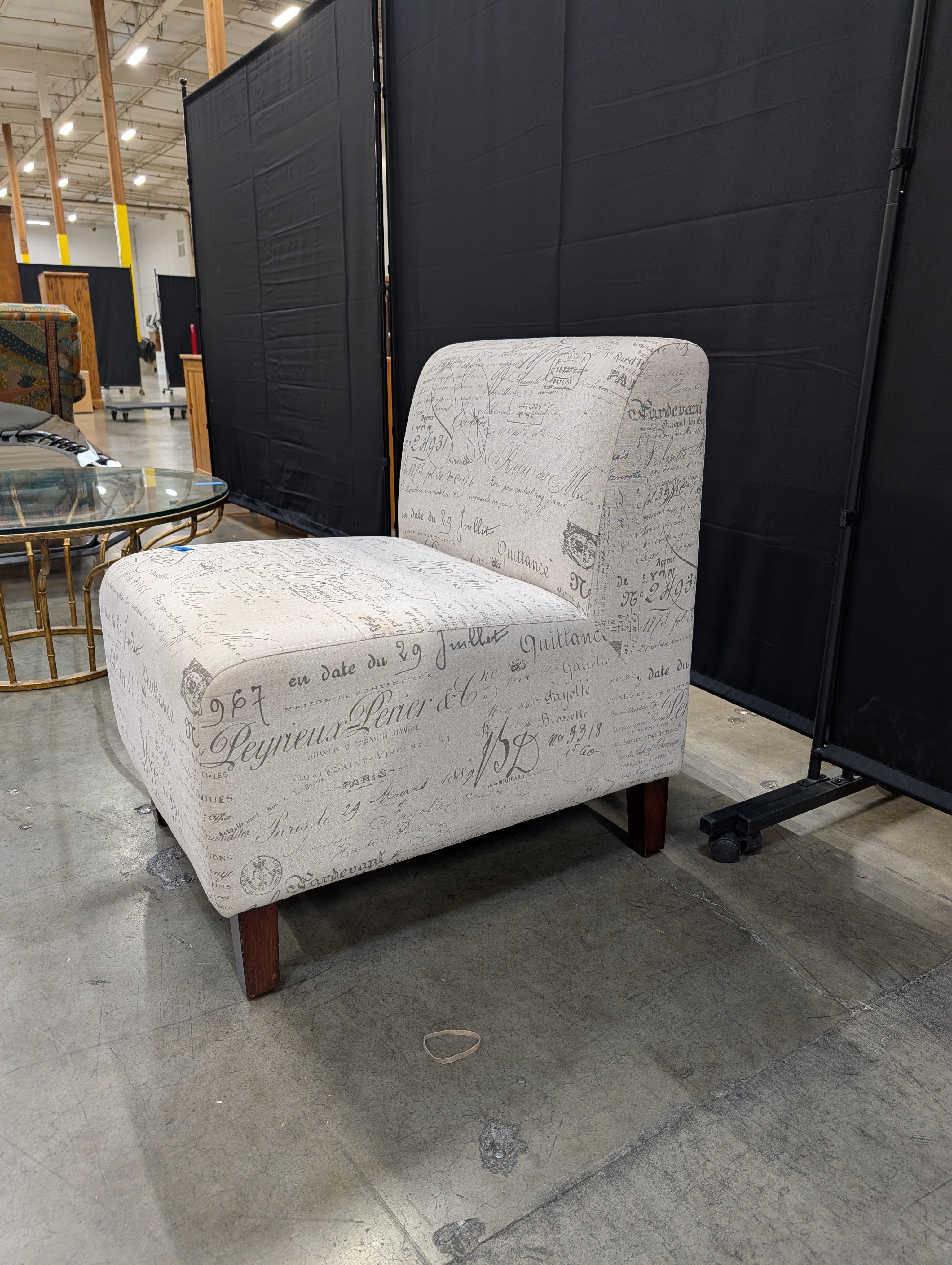 Parisian Script Upholstered Armless Accent Chair used