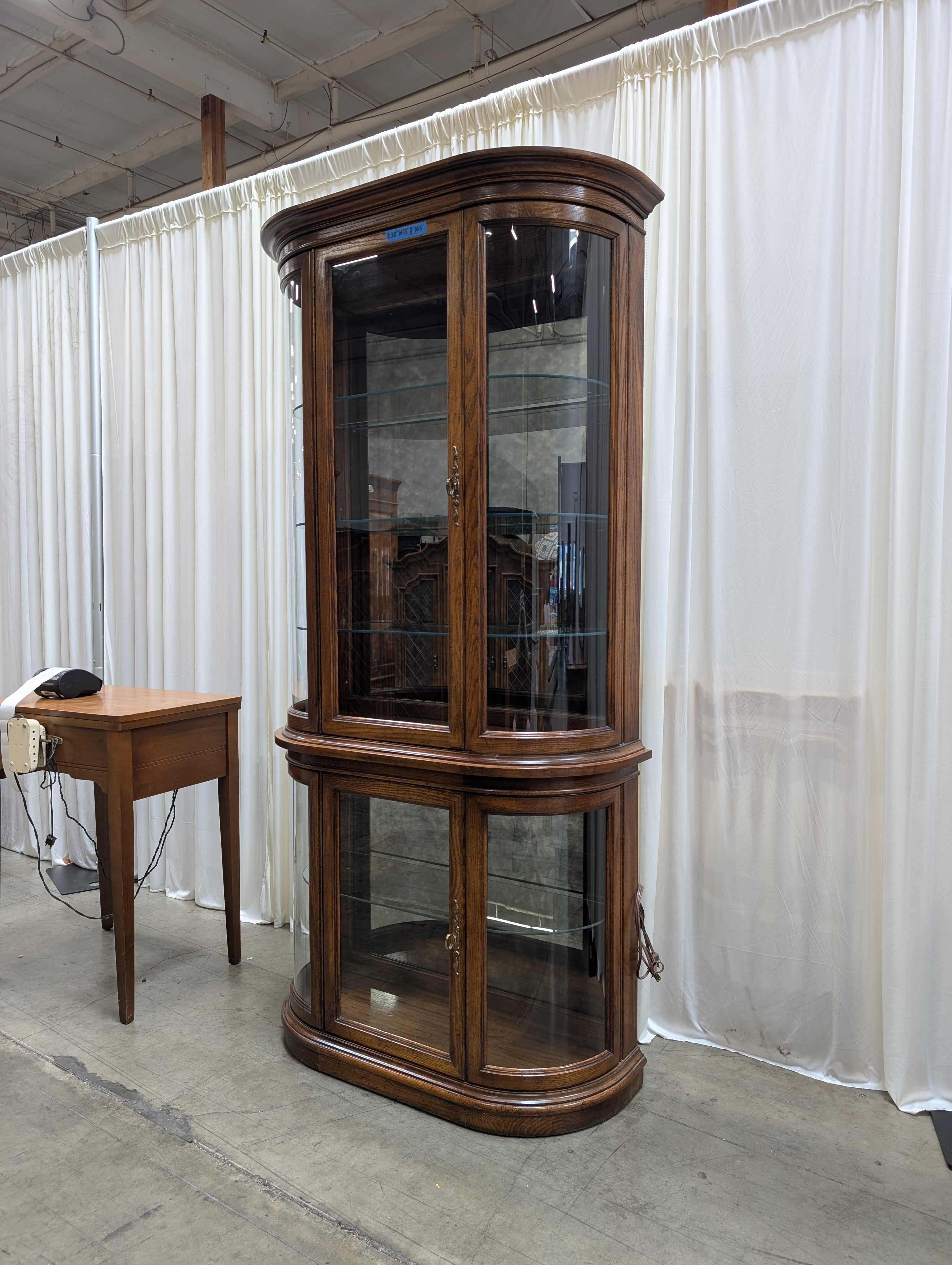 Traditional Wood China Cabinet with Curved Glass