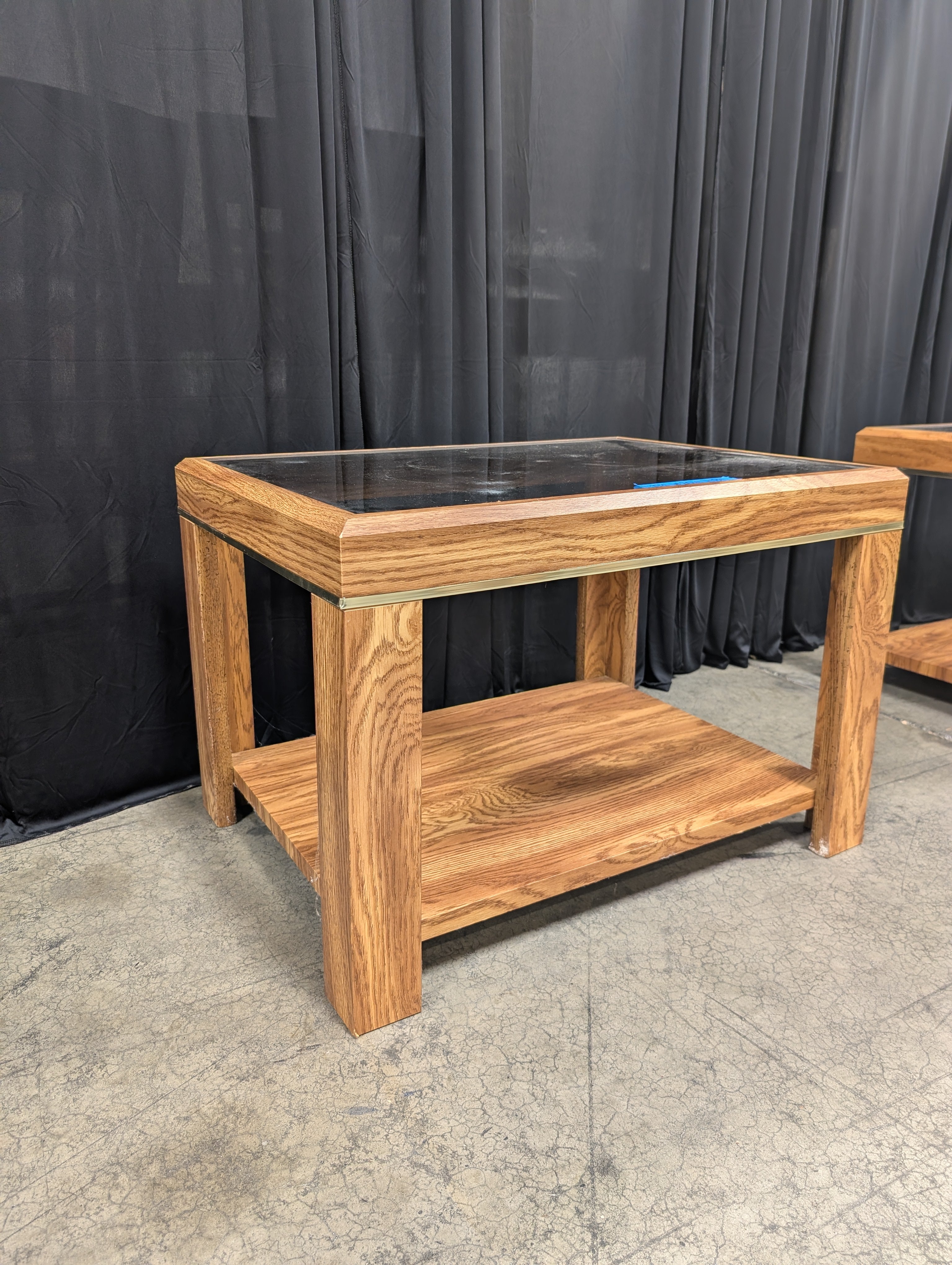 Mid-Century Oak End Table with Glass Top