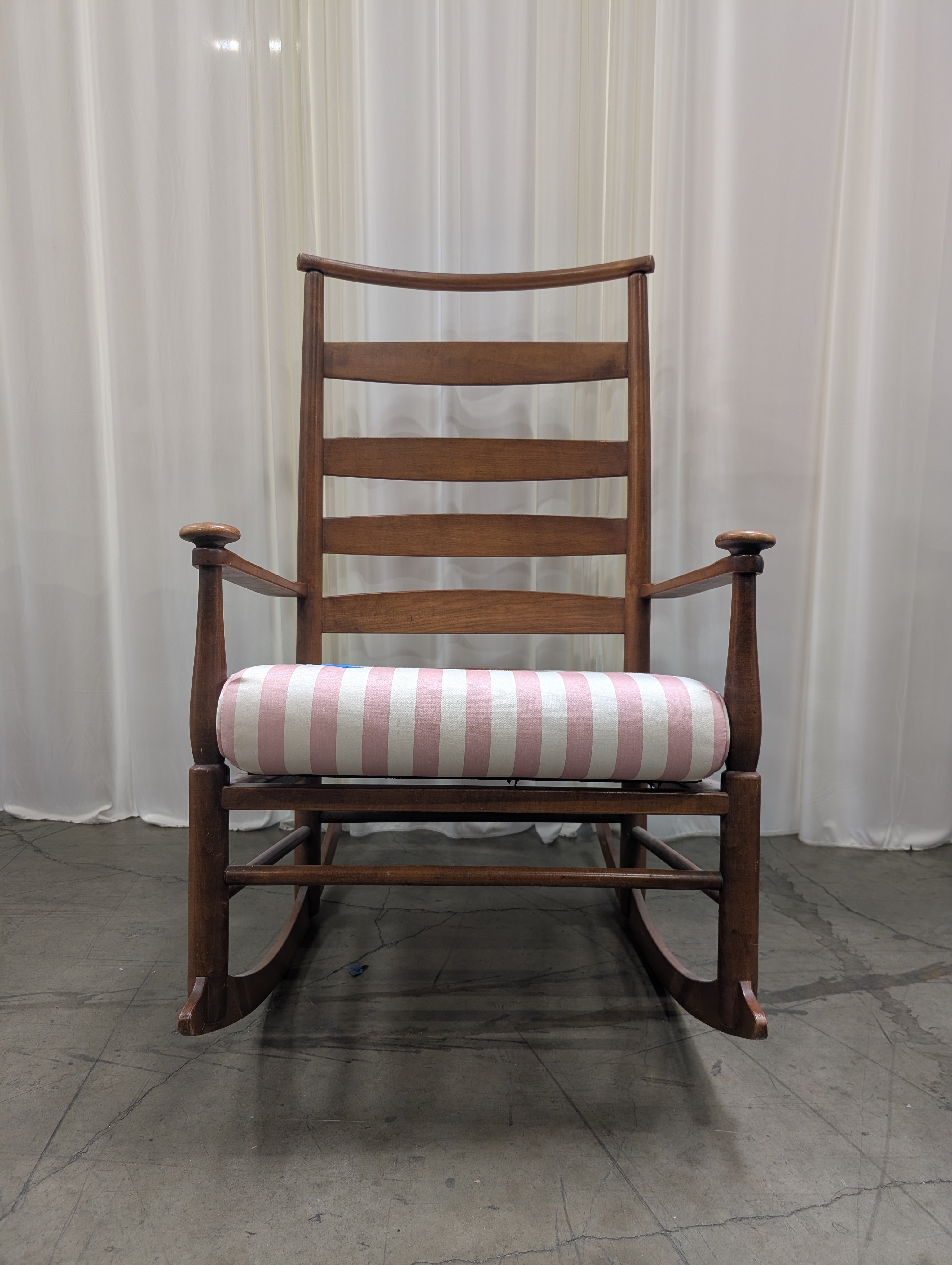 Ladderback Wood Rocking Chair with Striped Cushion