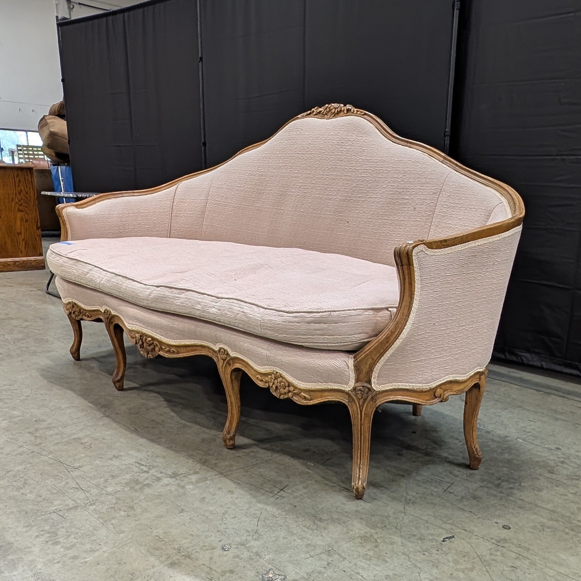 Ornate French Provincial Carved Wood Settee Sofa