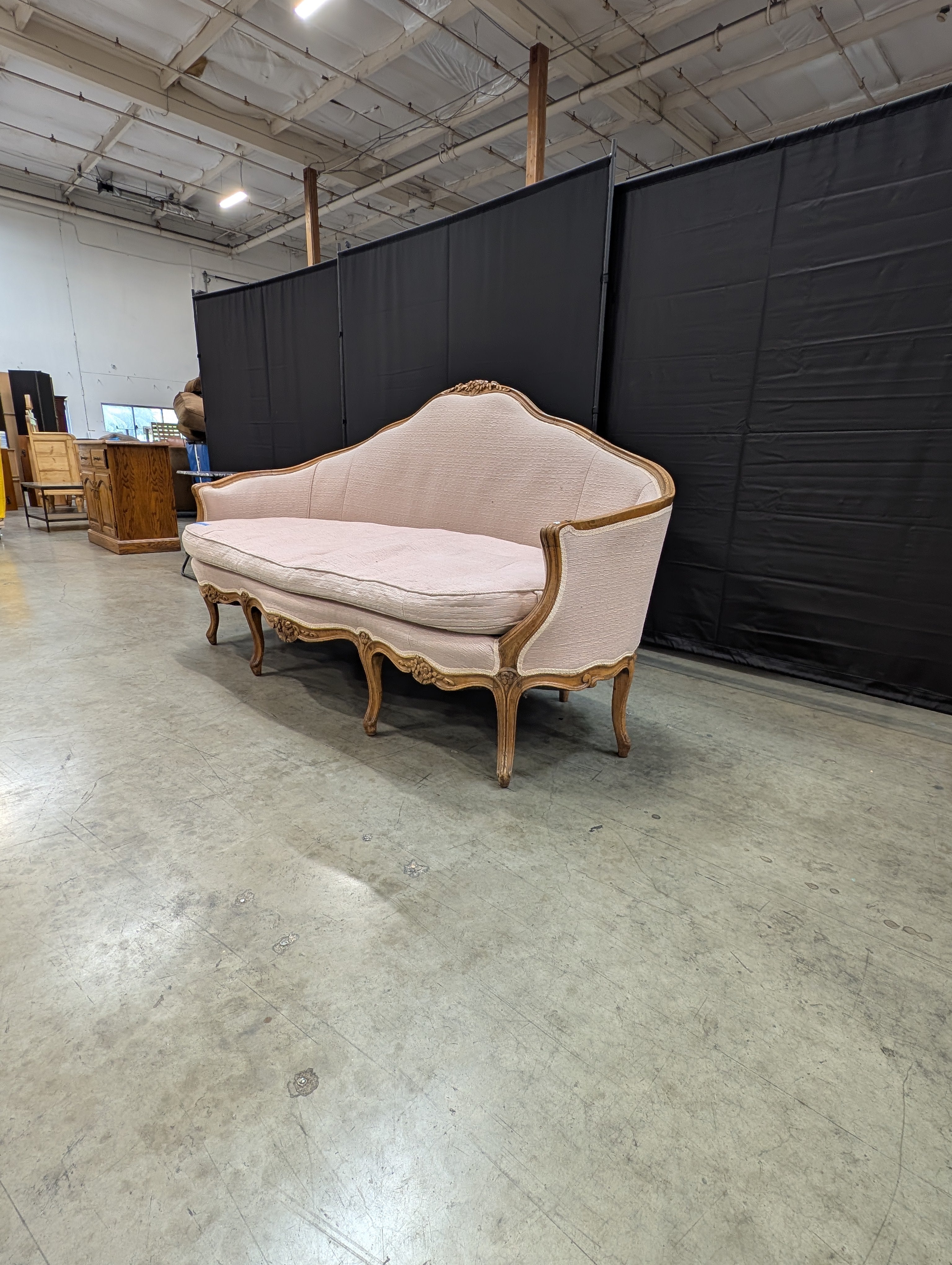 Ornate French Provincial Carved Wood Settee Sofa