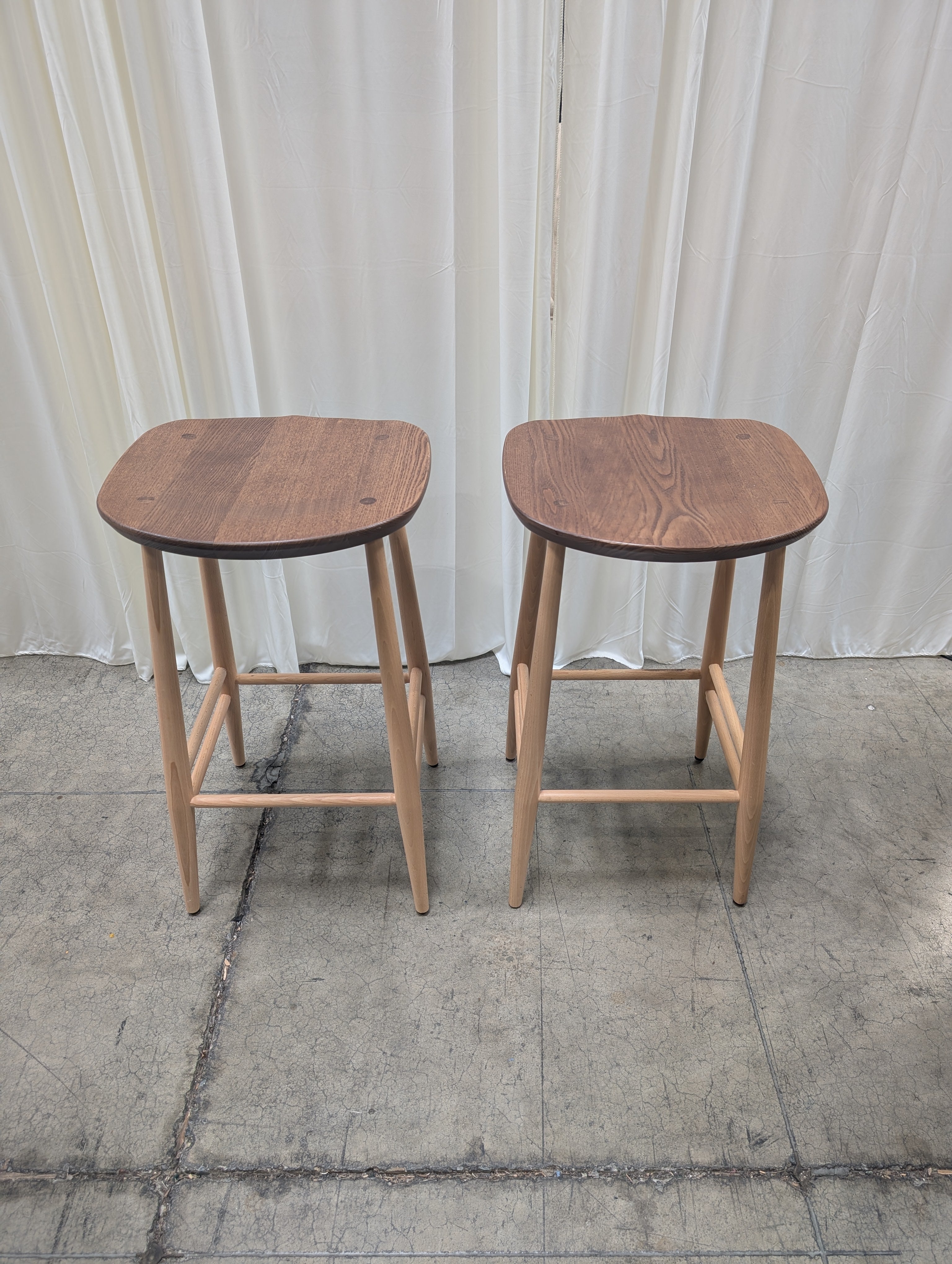 Pair of Ercol Furniture Two-Tone Wood Stools