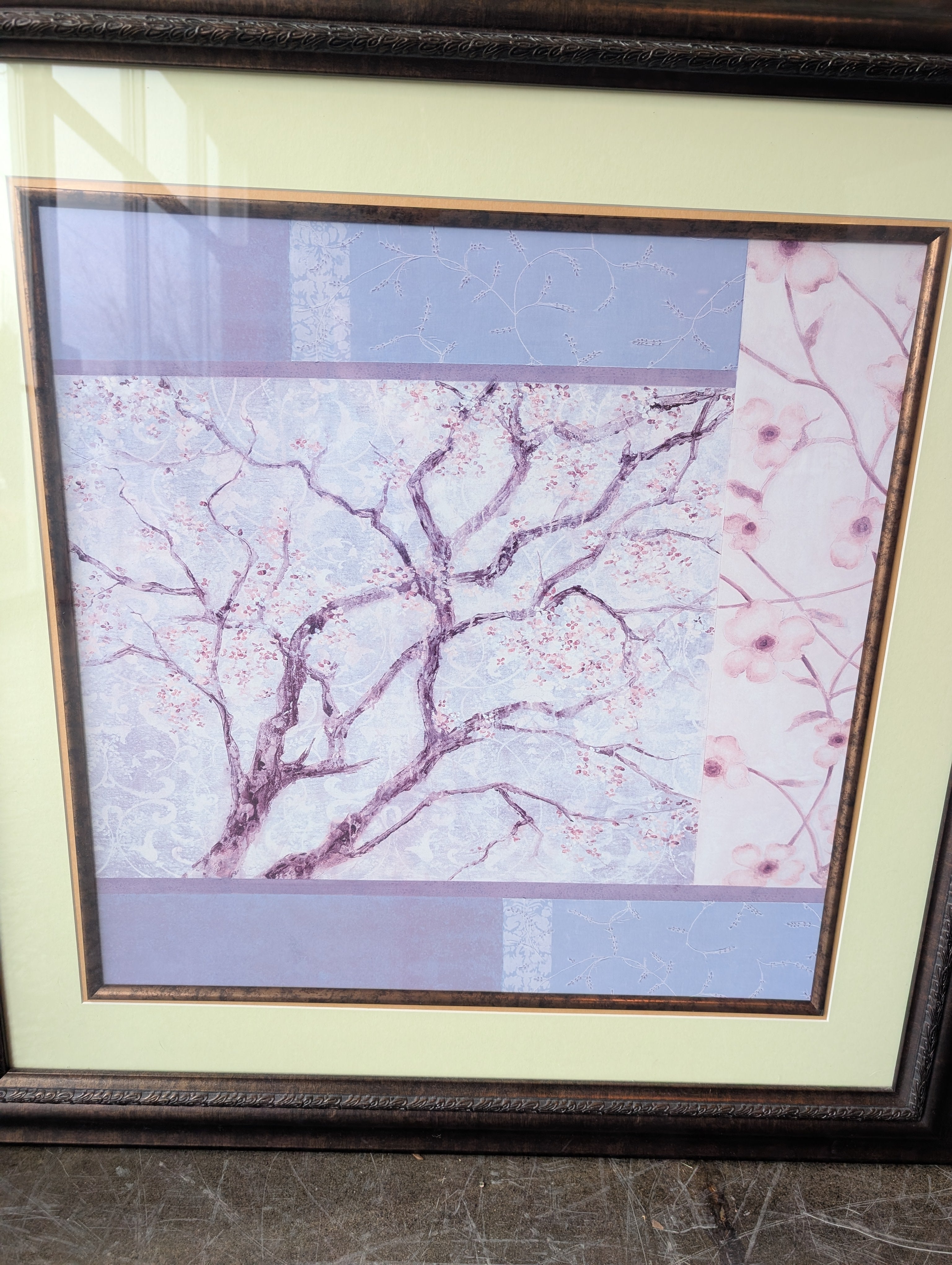 Decorative Framed Cherry Blossom Tree Wall Art with Dual Matting