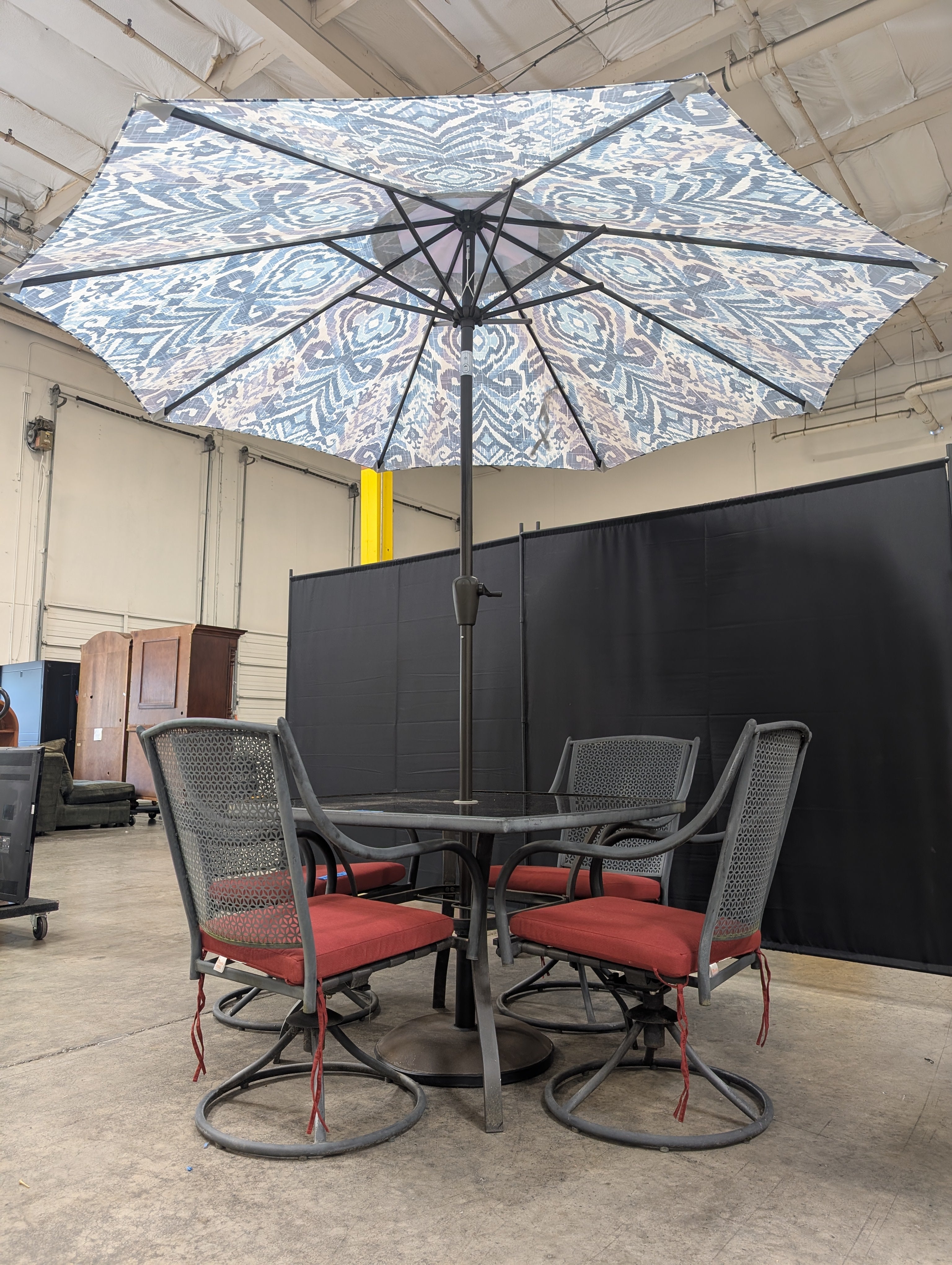 Six-Piece Metal Patio Dining Set with Red Cushions