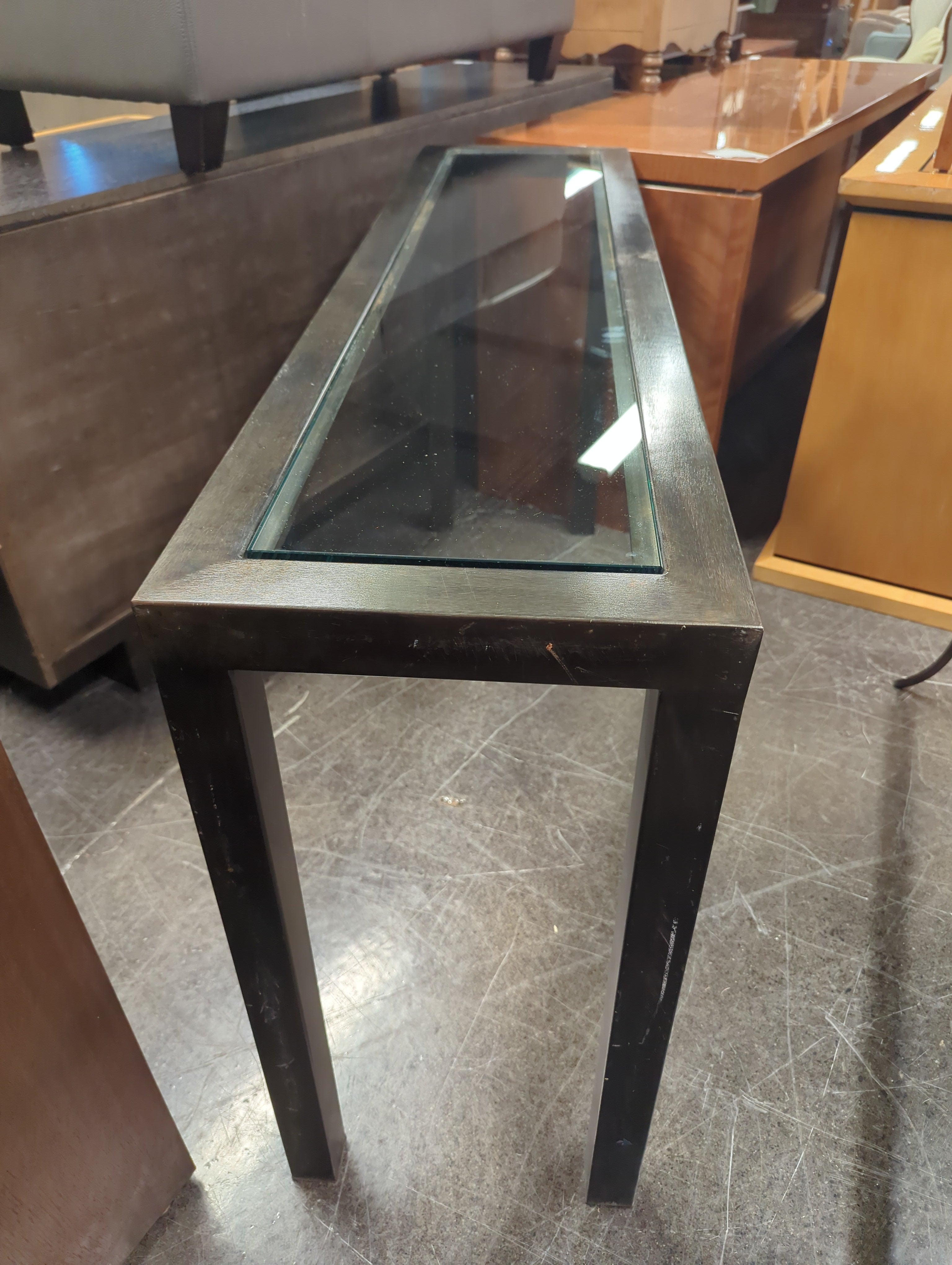Modern Dark Wood Console Table with Glass Top