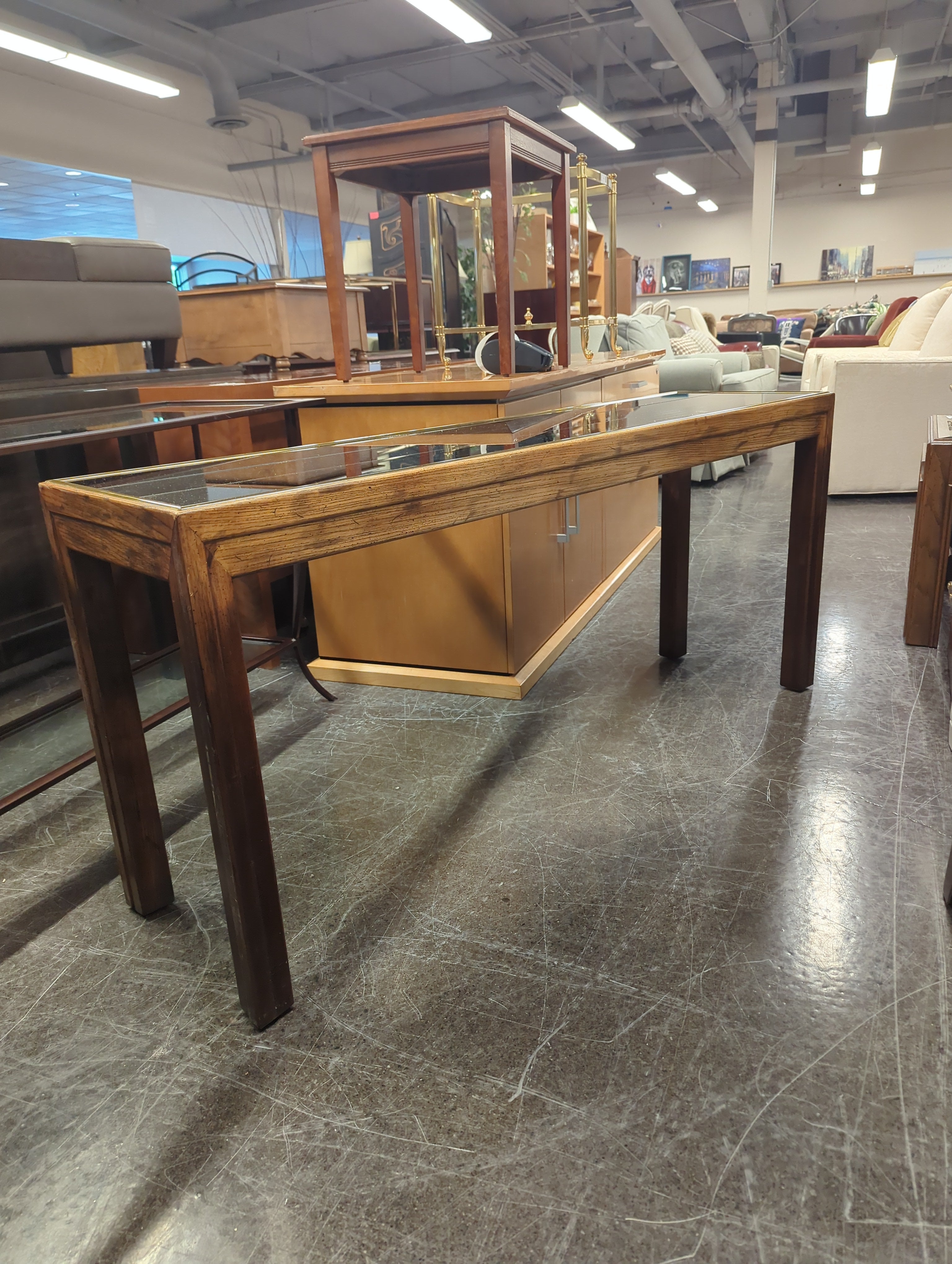 Mid-Century Modern Console Table with Glass Top