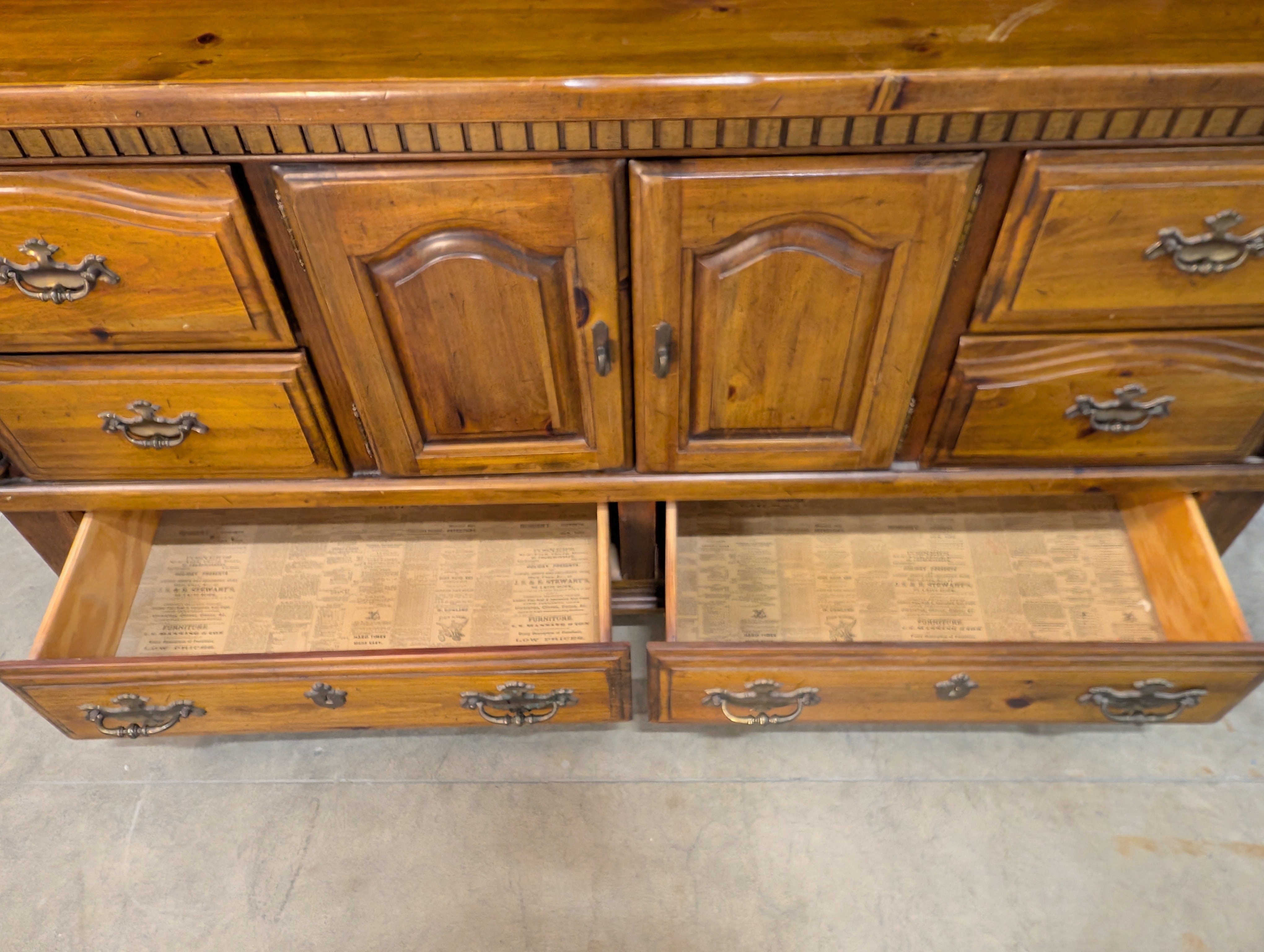 Rustic Hardwood Hutch with Glass-Front Cabinets