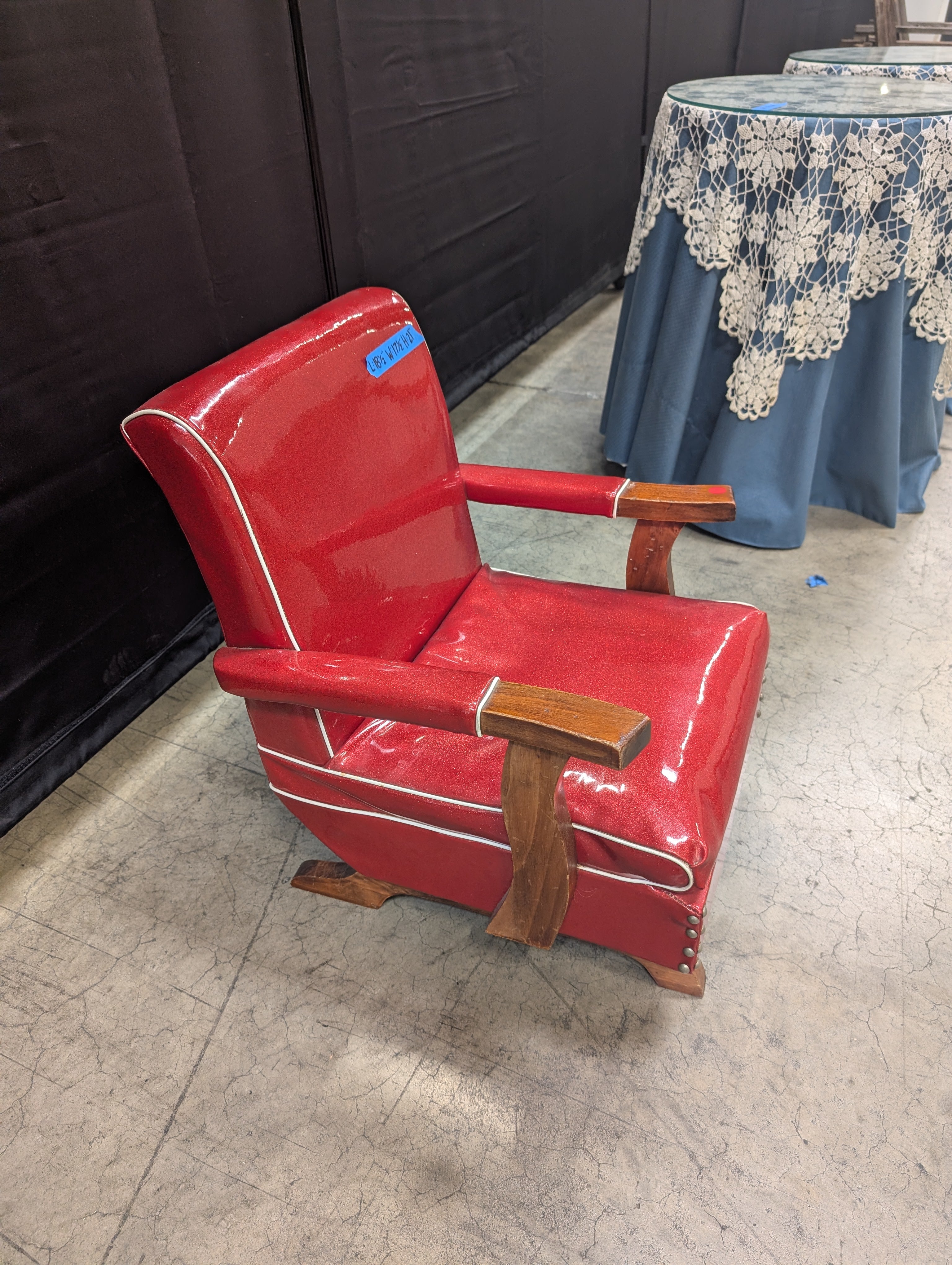 Vintage Red Vinyl Armchair with Wood Trim