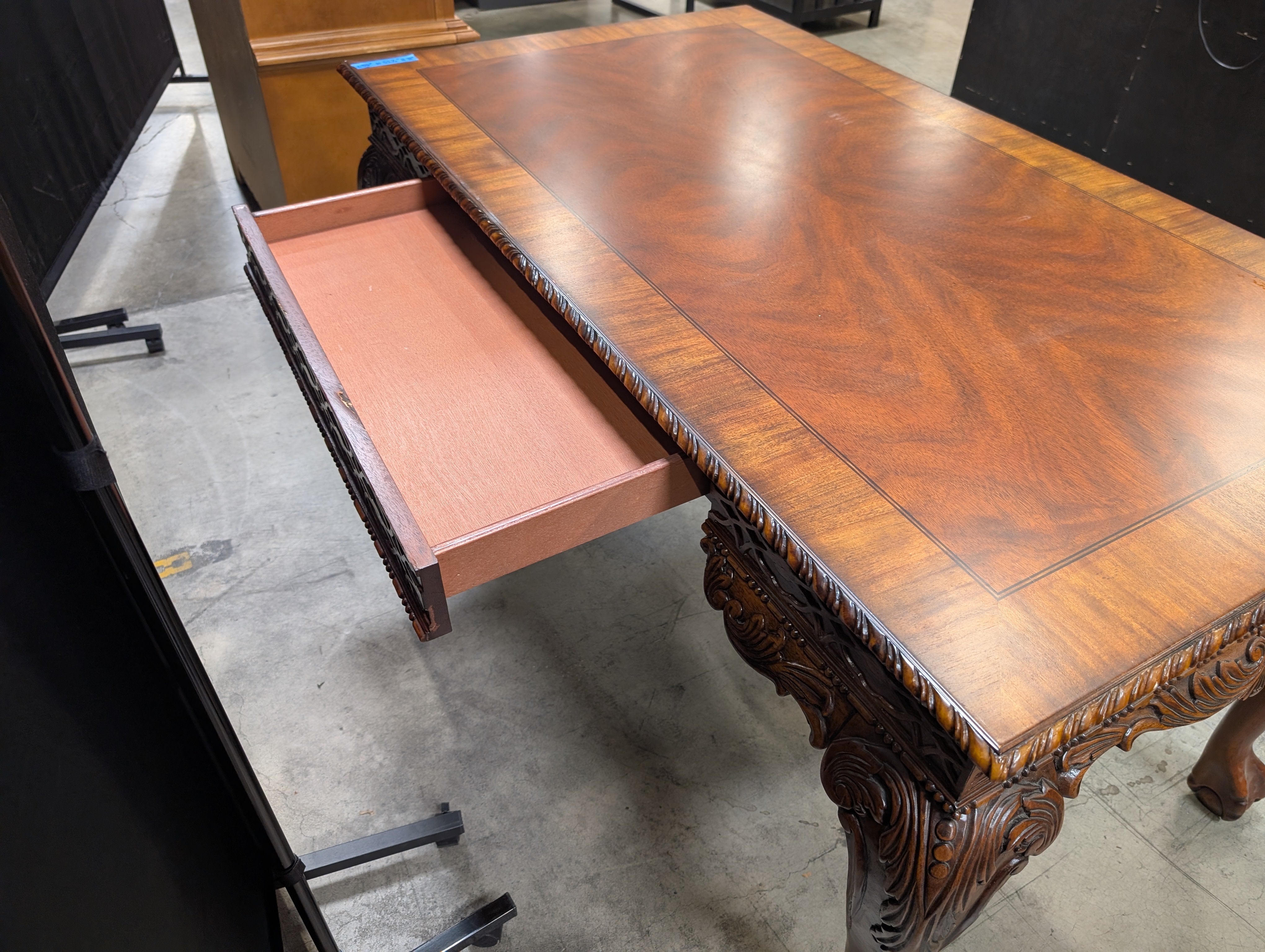 Vintage Carved Leg Wooden Table with Drawer