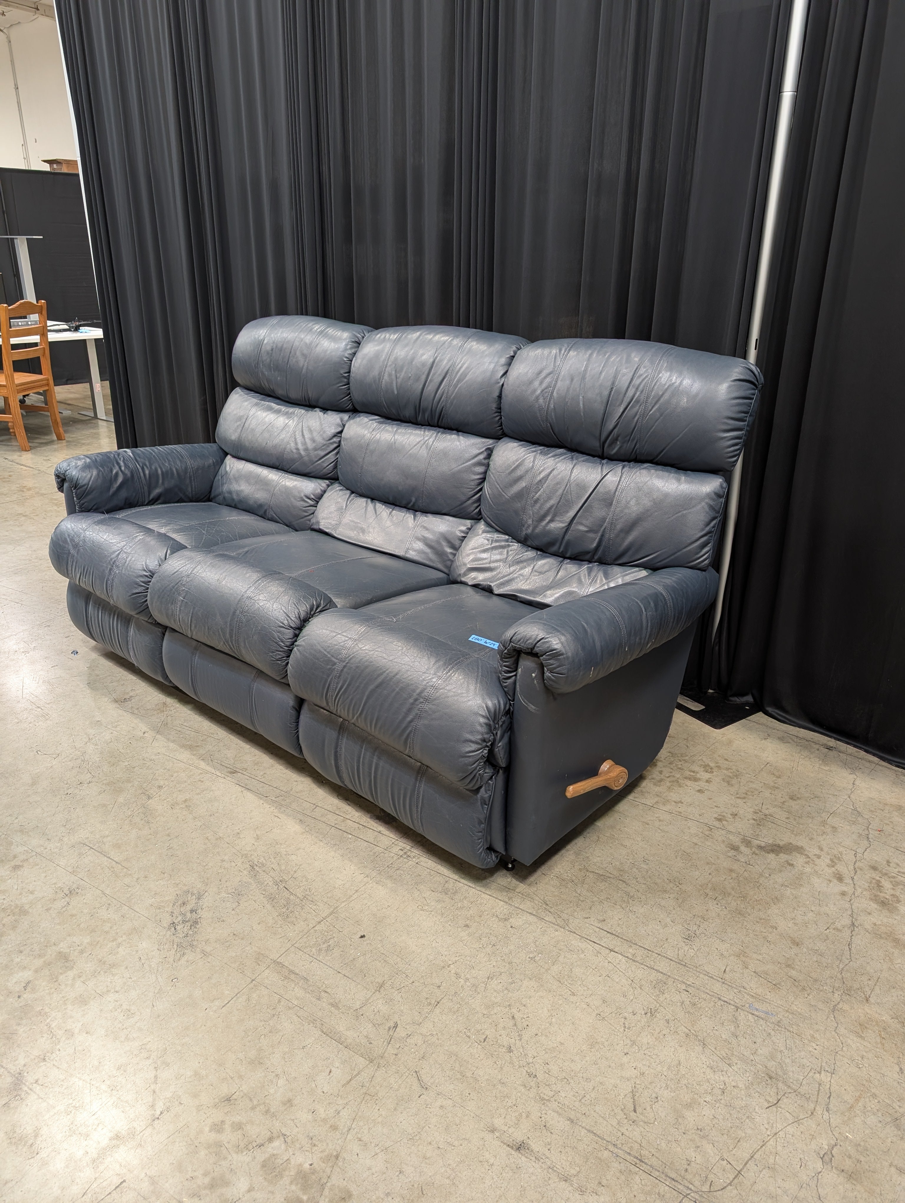 Navy Blue LaZboy Reclining Couch in Leather