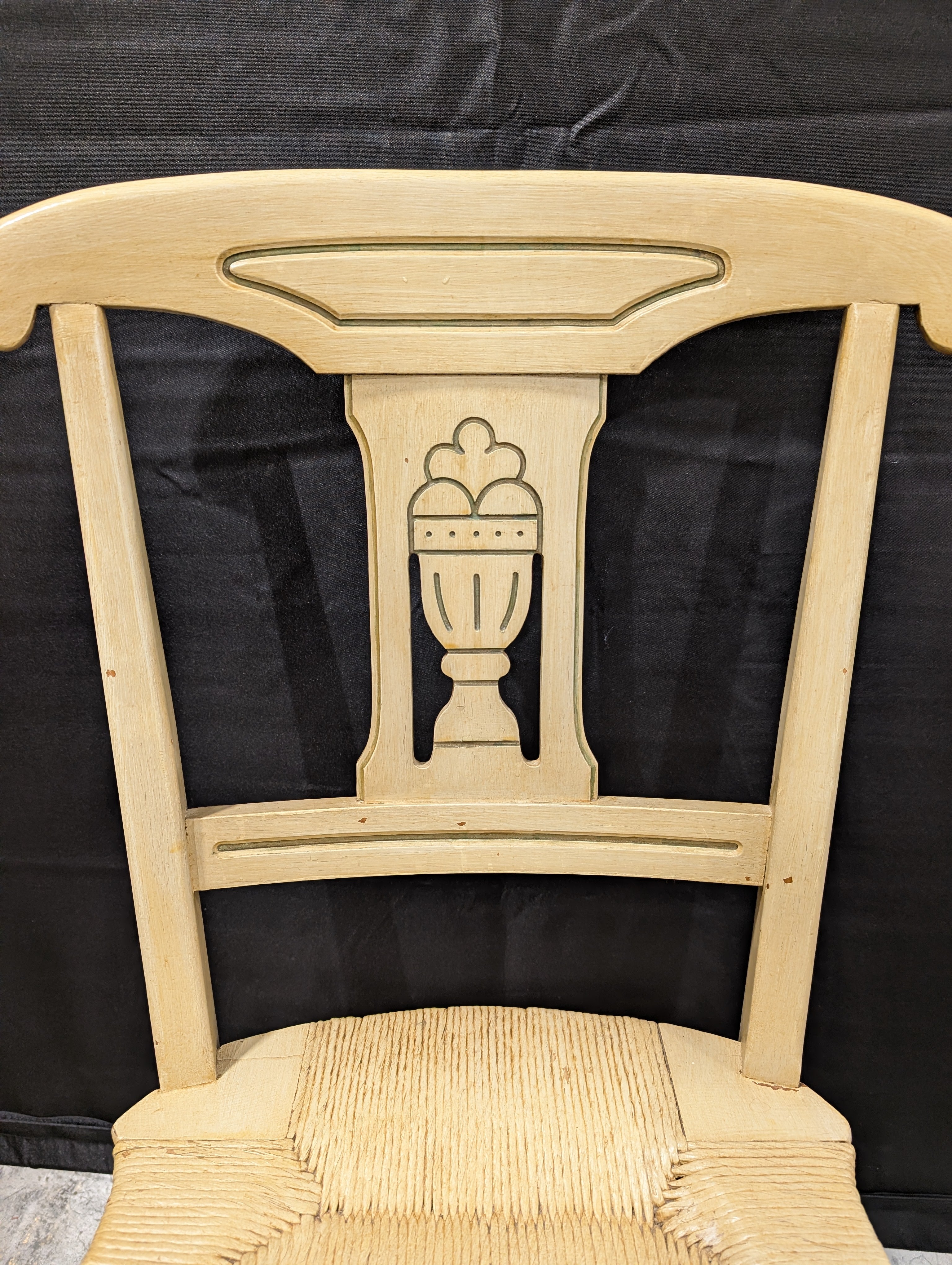 Carved Wood Dining Chair with Woven Rush Seat