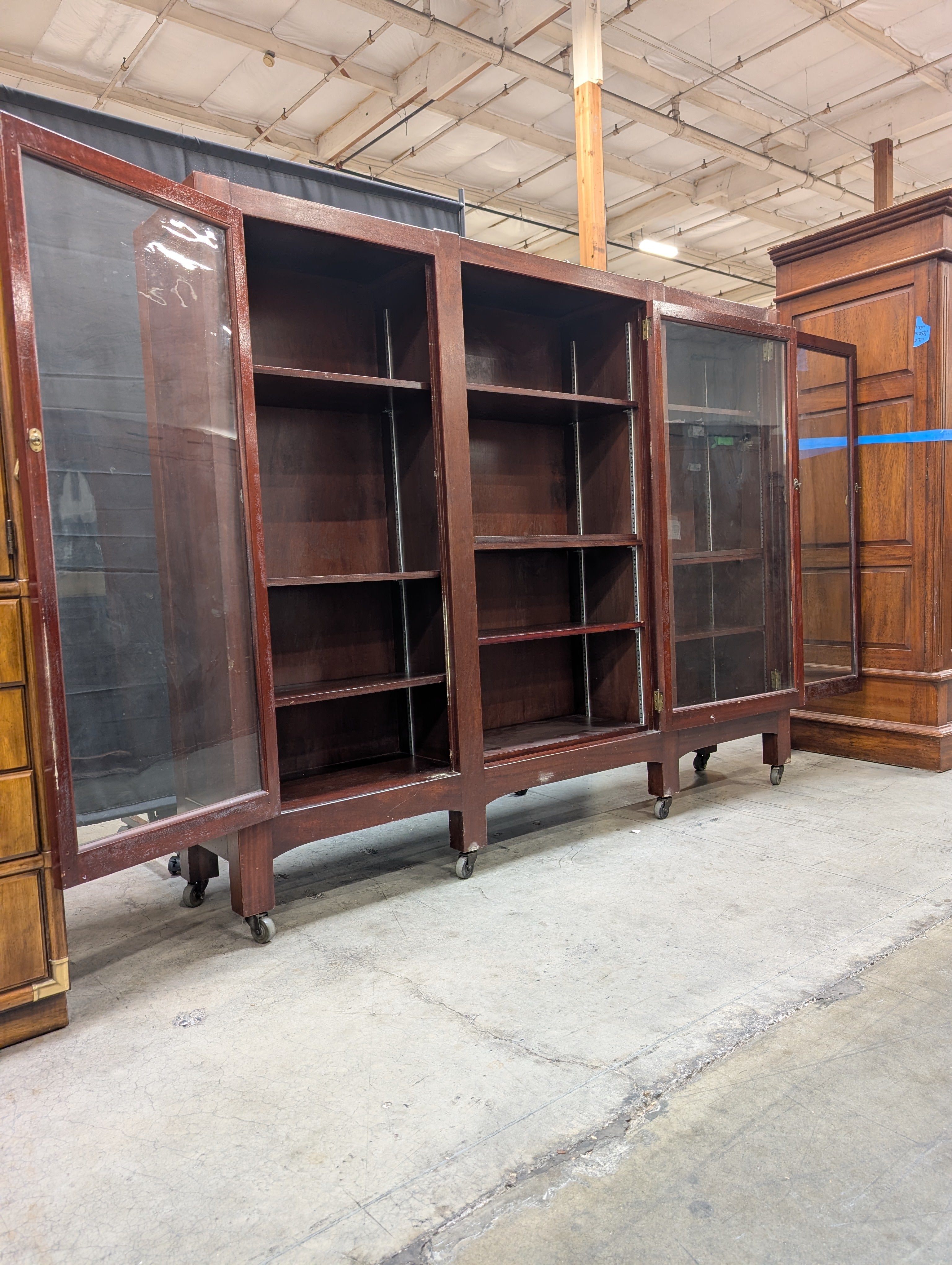 Traditional Dark Wood Triple Glass Door Display Cabinet