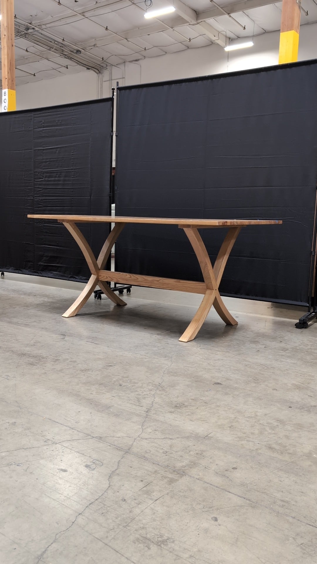 Natural Wood Plank Top Dining Table with X-Trestle Base Some Damage