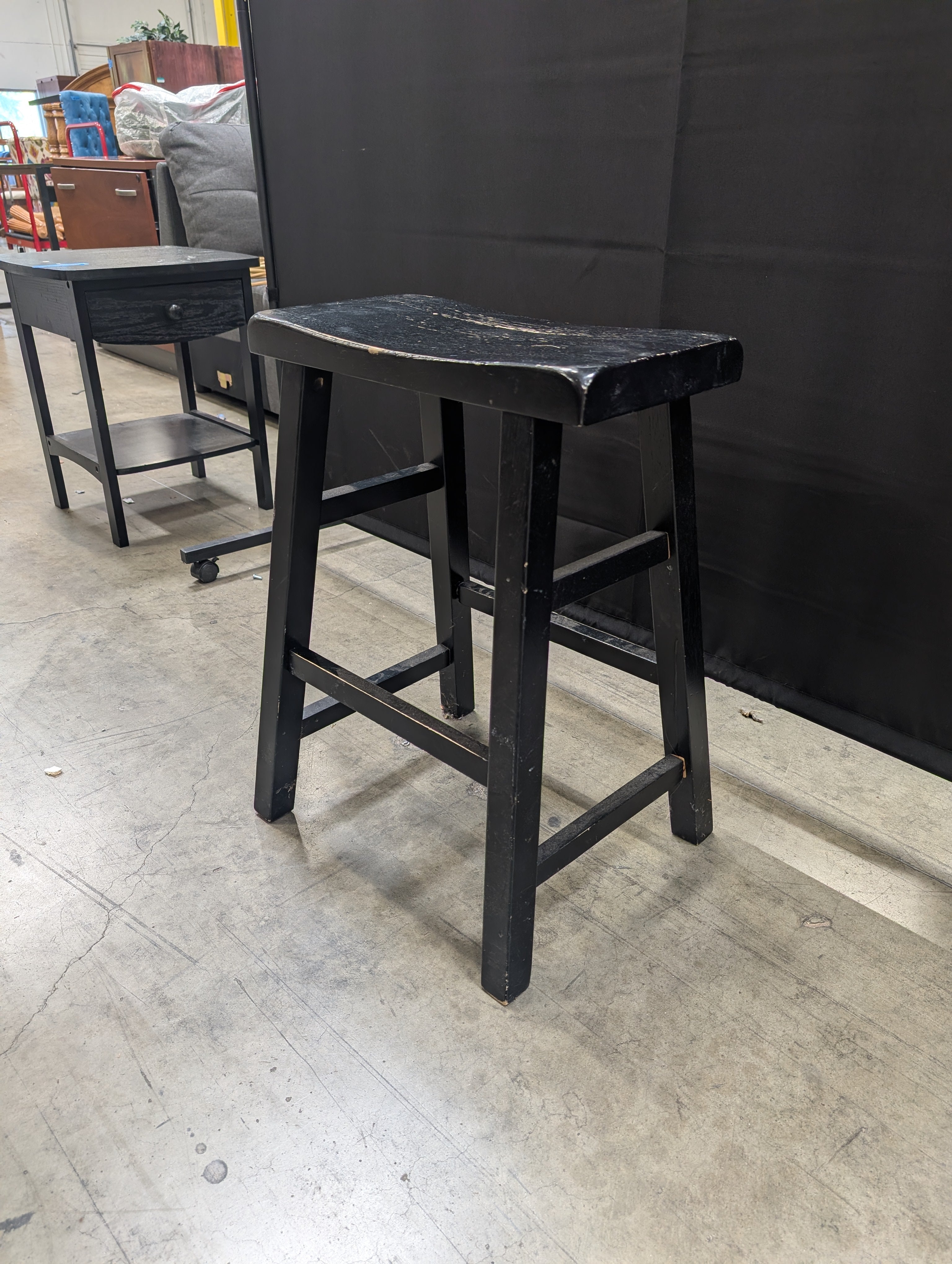 Compact Black Rectangular Wood Stool
