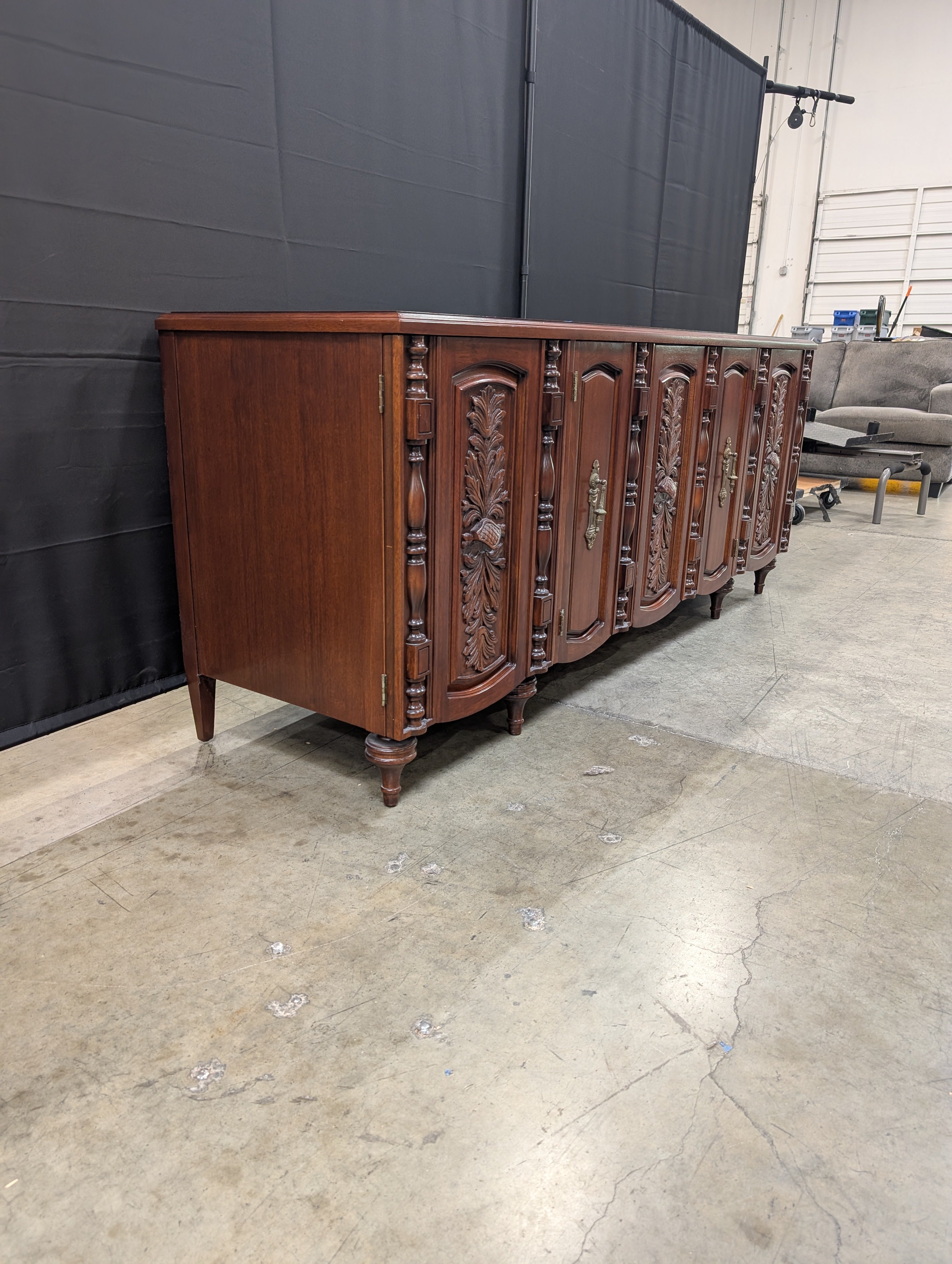 Freed Waren inc. Dark Wood Credenza with Carved Fronts