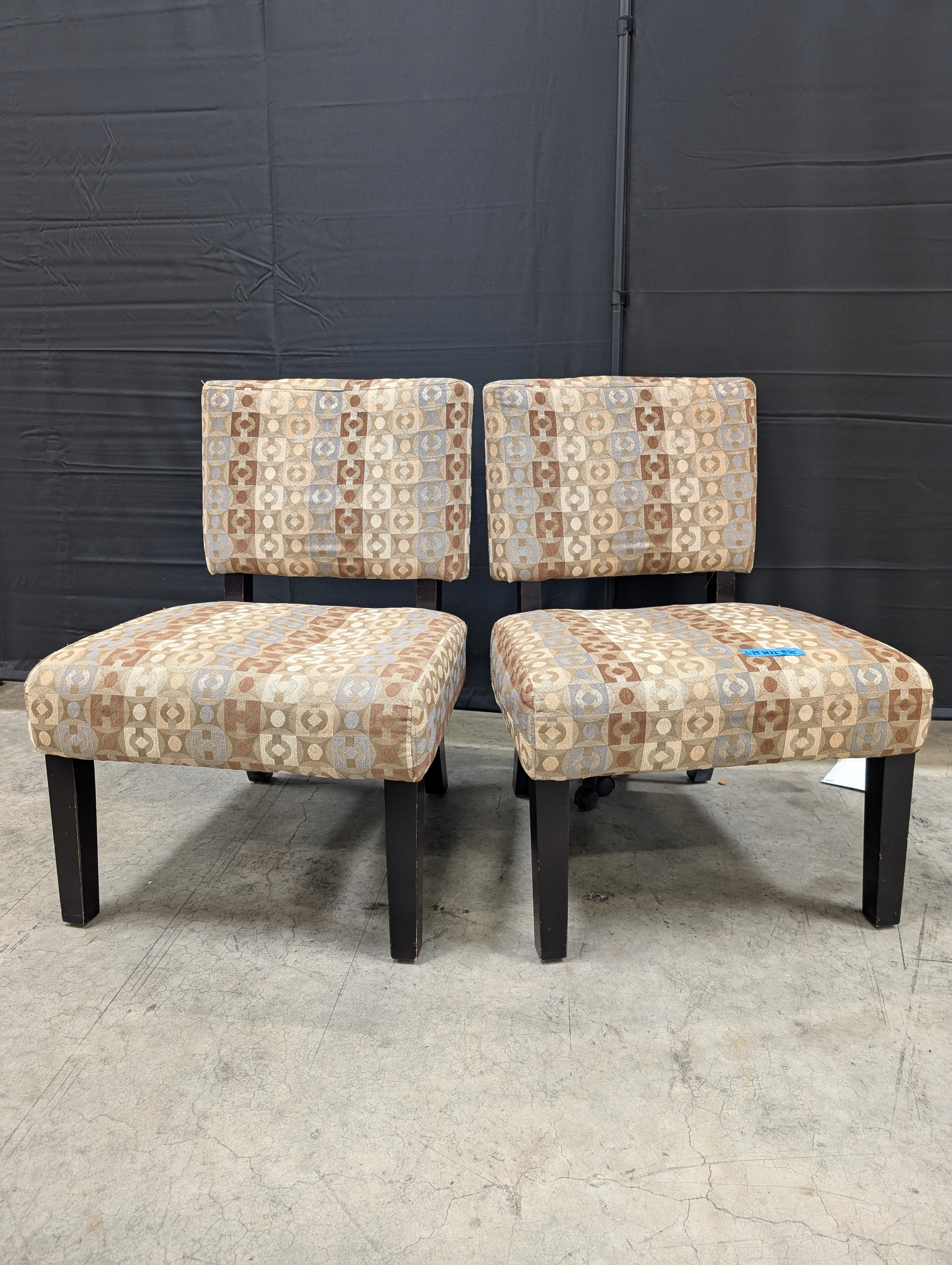 Pair of Brown Geometric Patterned Accent Chair in Fabric