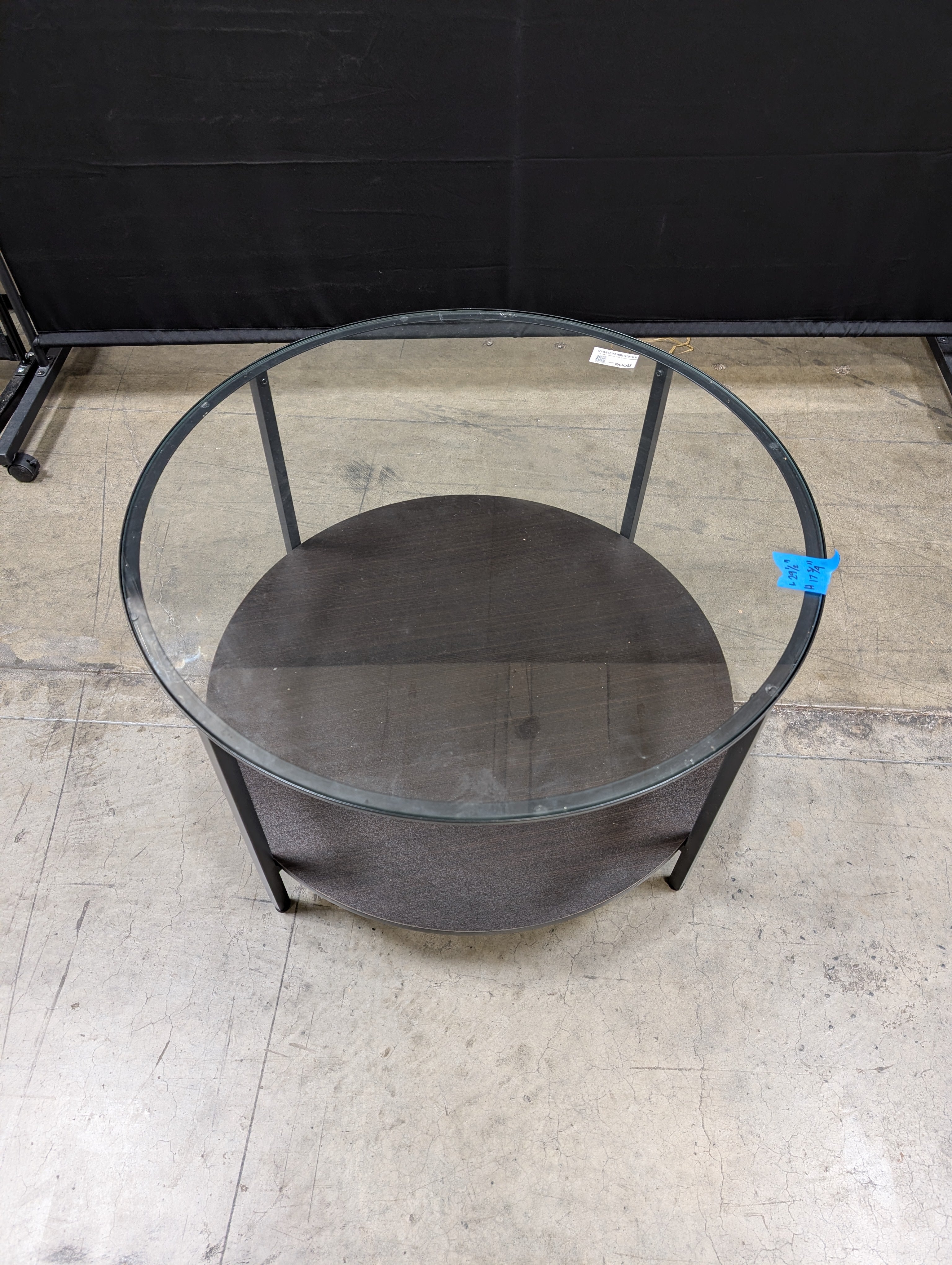 Contemporary Round Glass Top Coffee Table with Dark Wood Base