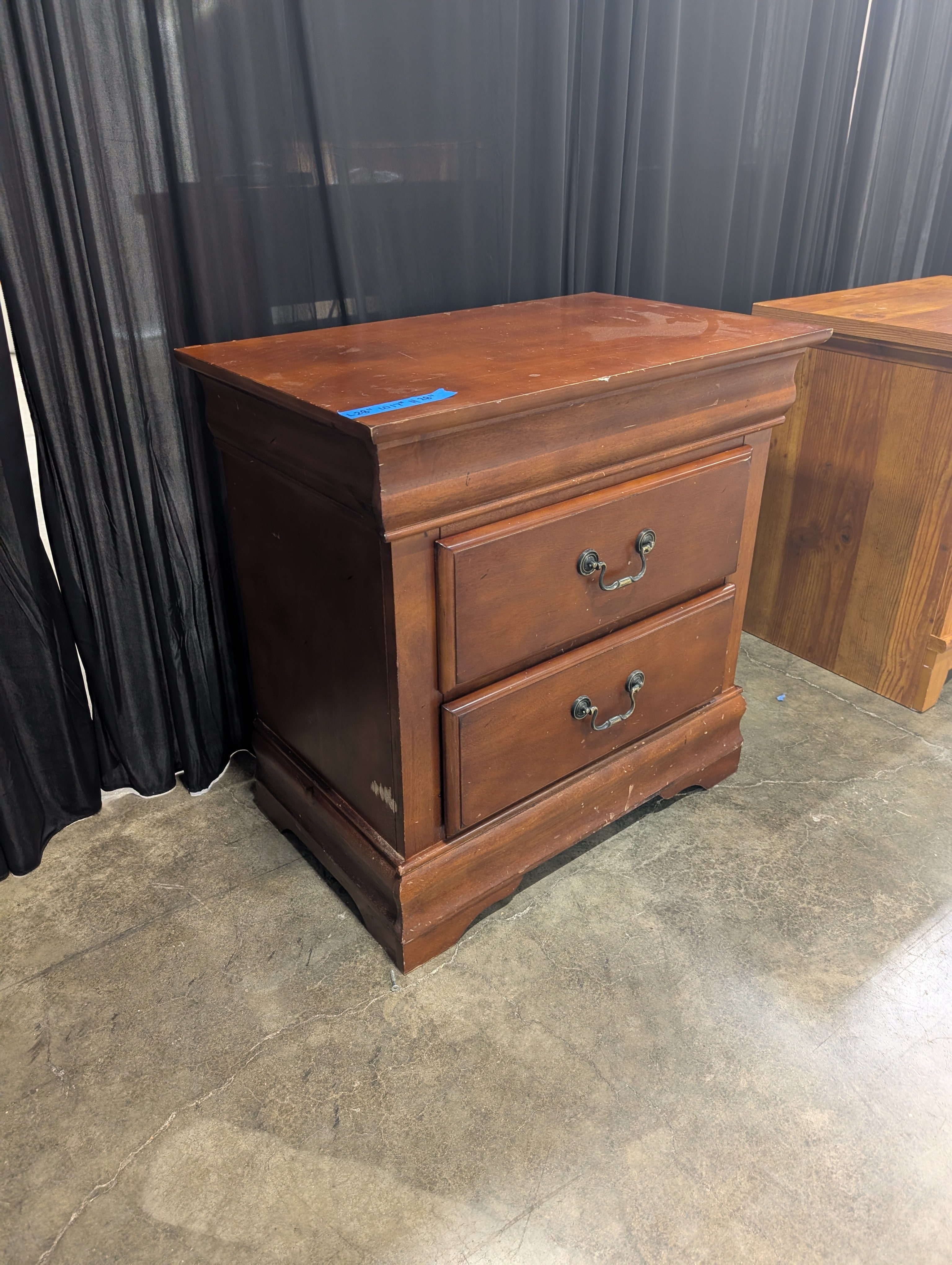Cherry Stained Two-Drawer Wood Nightstand