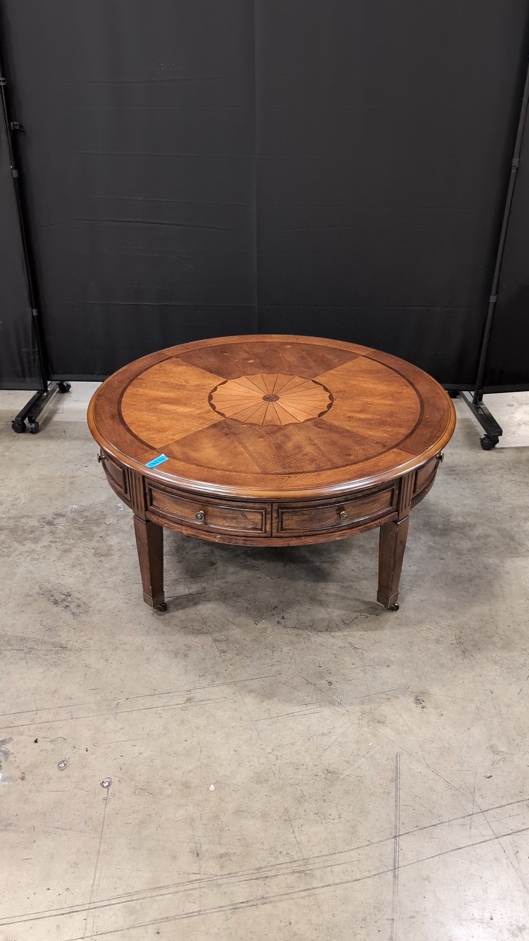 Classic Round Wood Coffee Table with Inlay Design