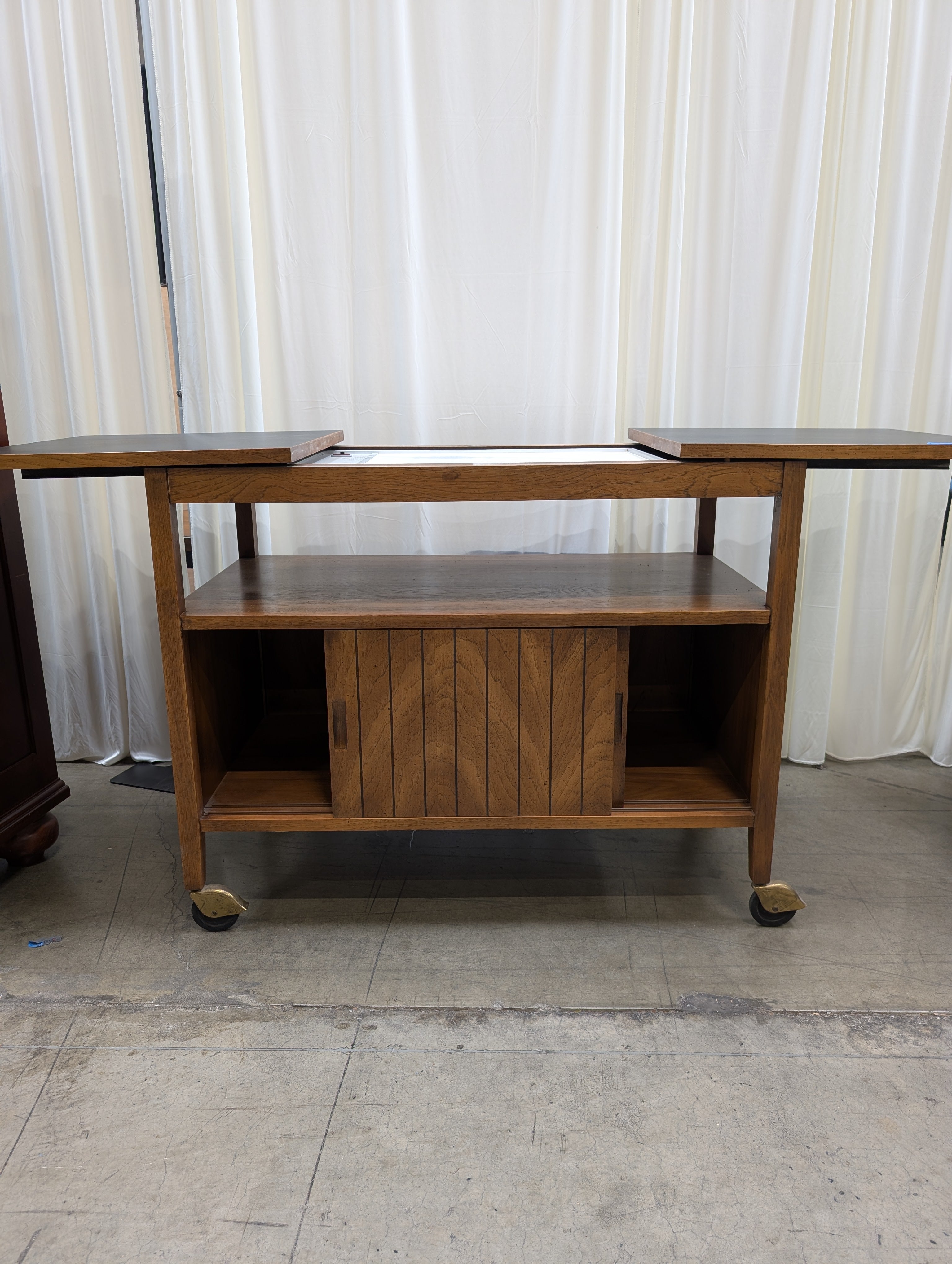Mid-Century Rolling Wood Desk with Sliding Top