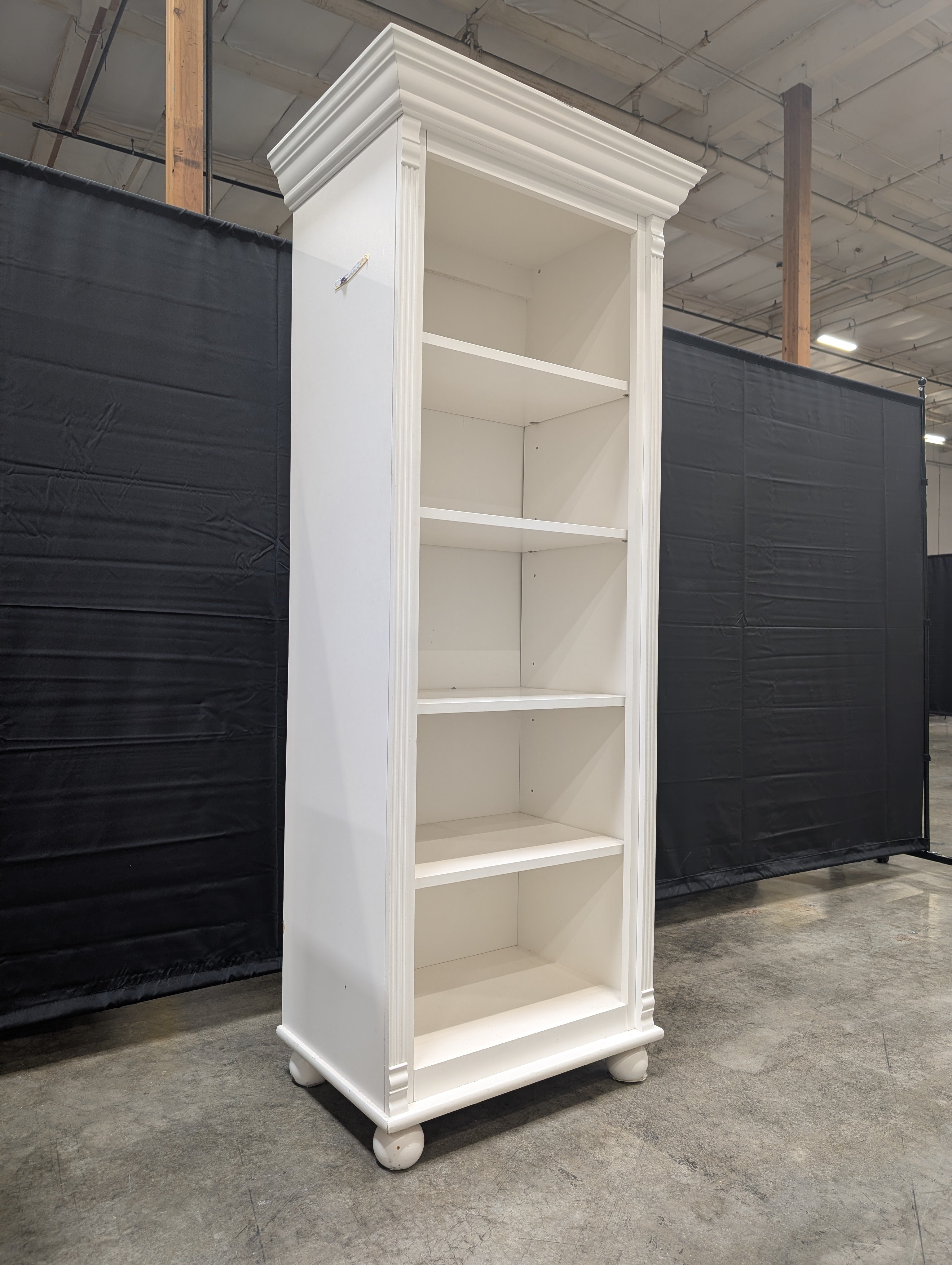 White Painted Wood Bookcase with Crown Molding