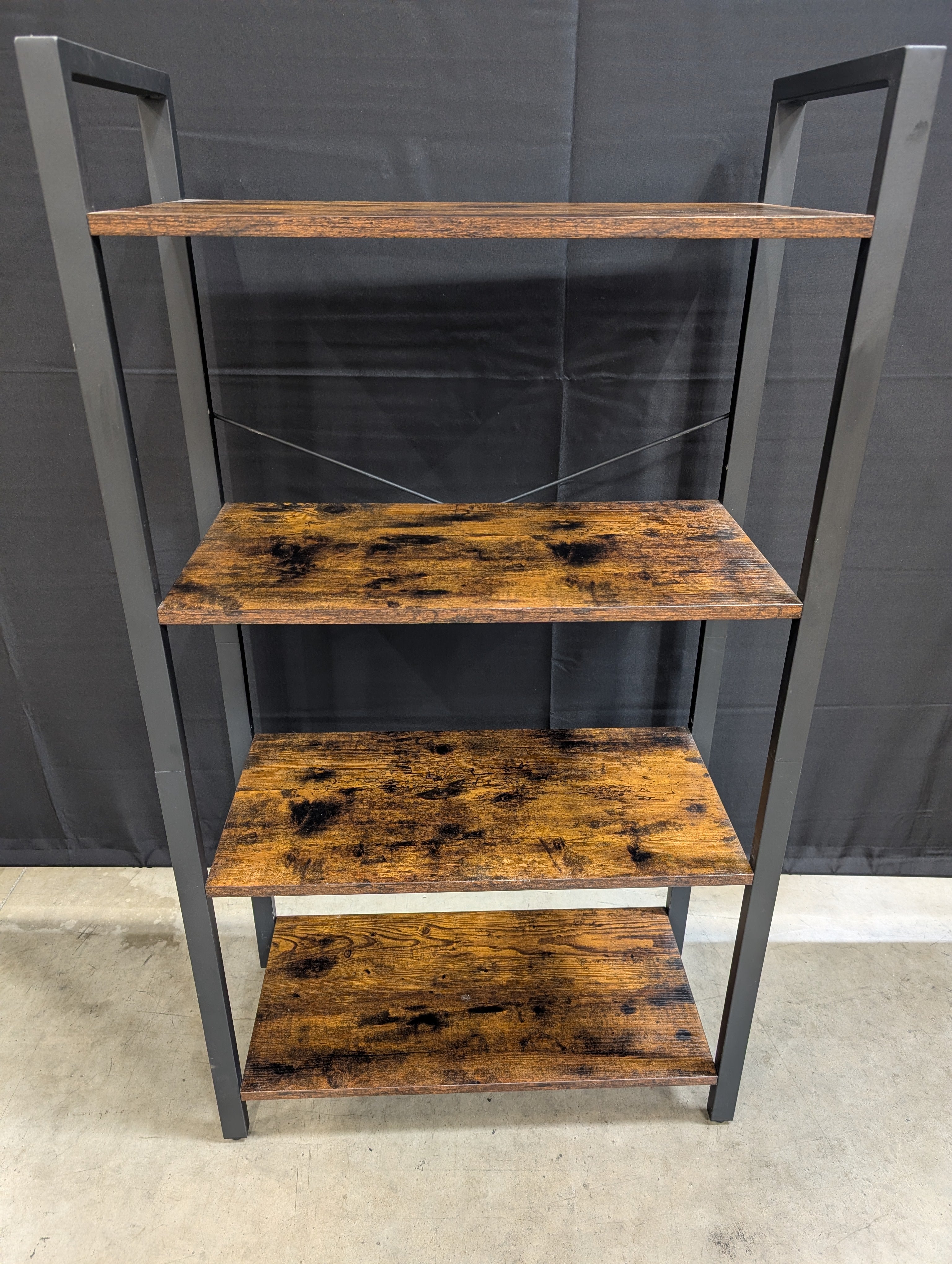 Industrial Rustic 4-Tier Bookshelf Dark Brown Wood-Look & Metal Frame