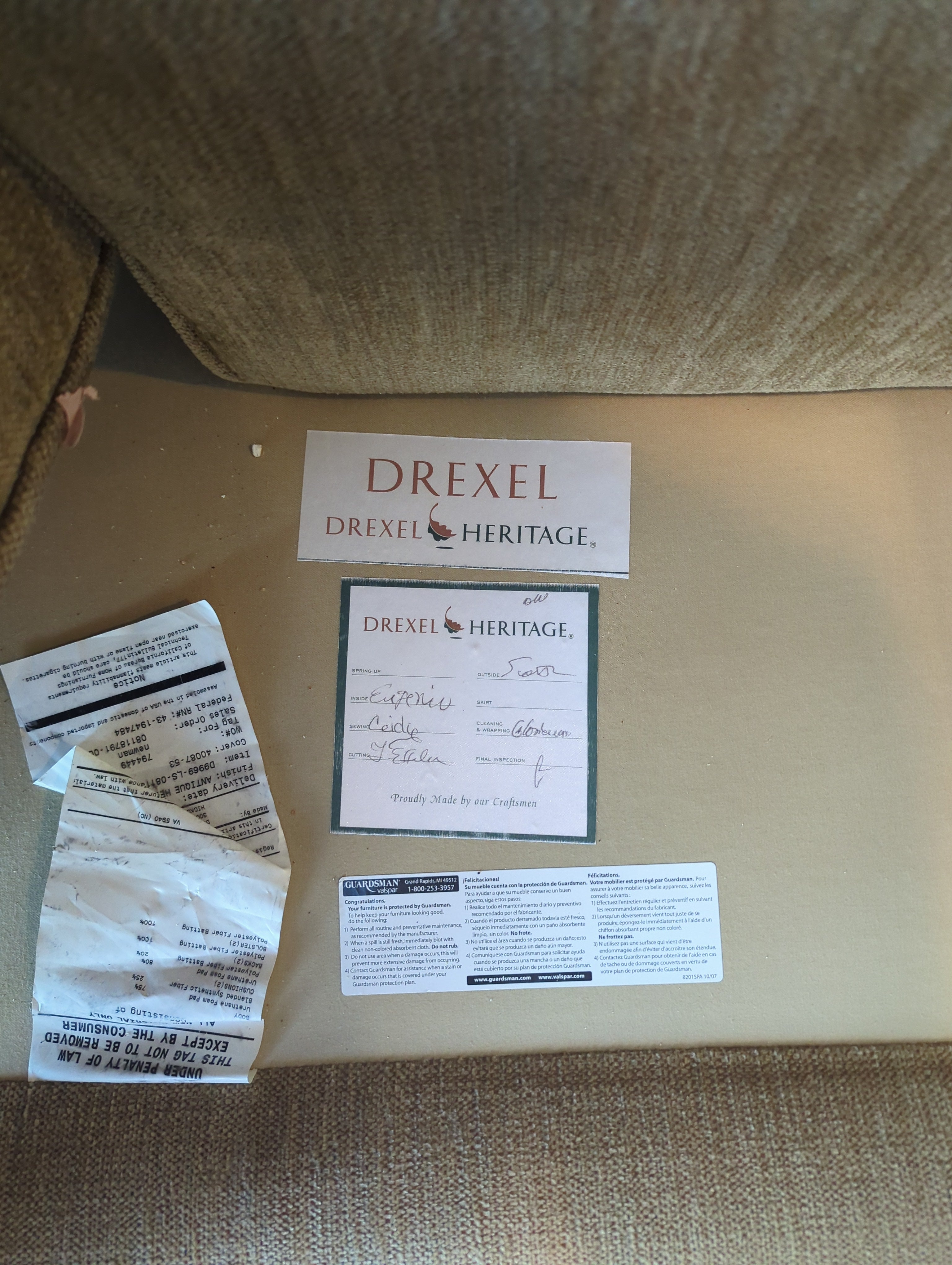 Drexel Tan Fabric Two-Seater Sofa
