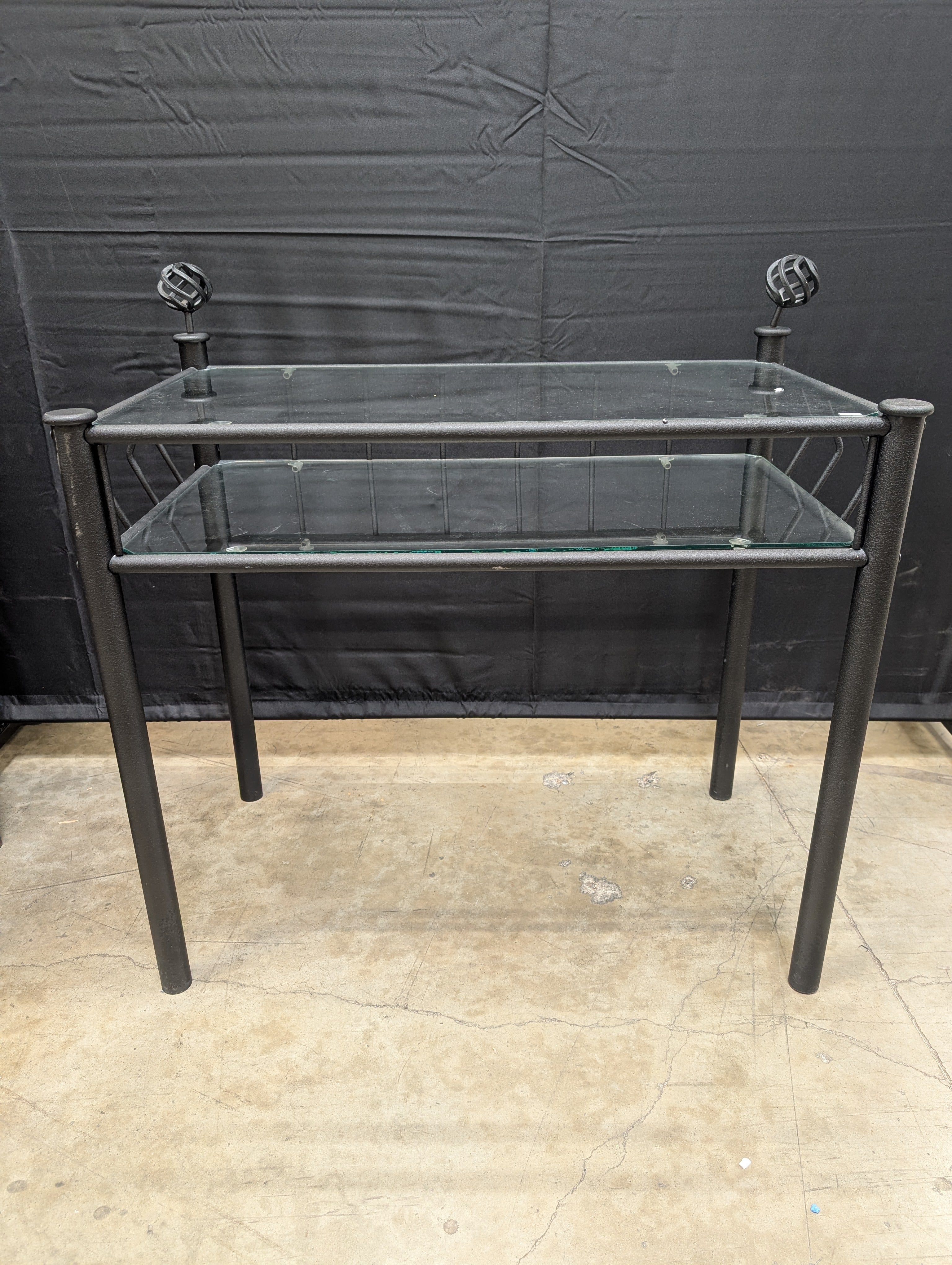 Contemporary Black Metal and Glass Two-Tier Side Table