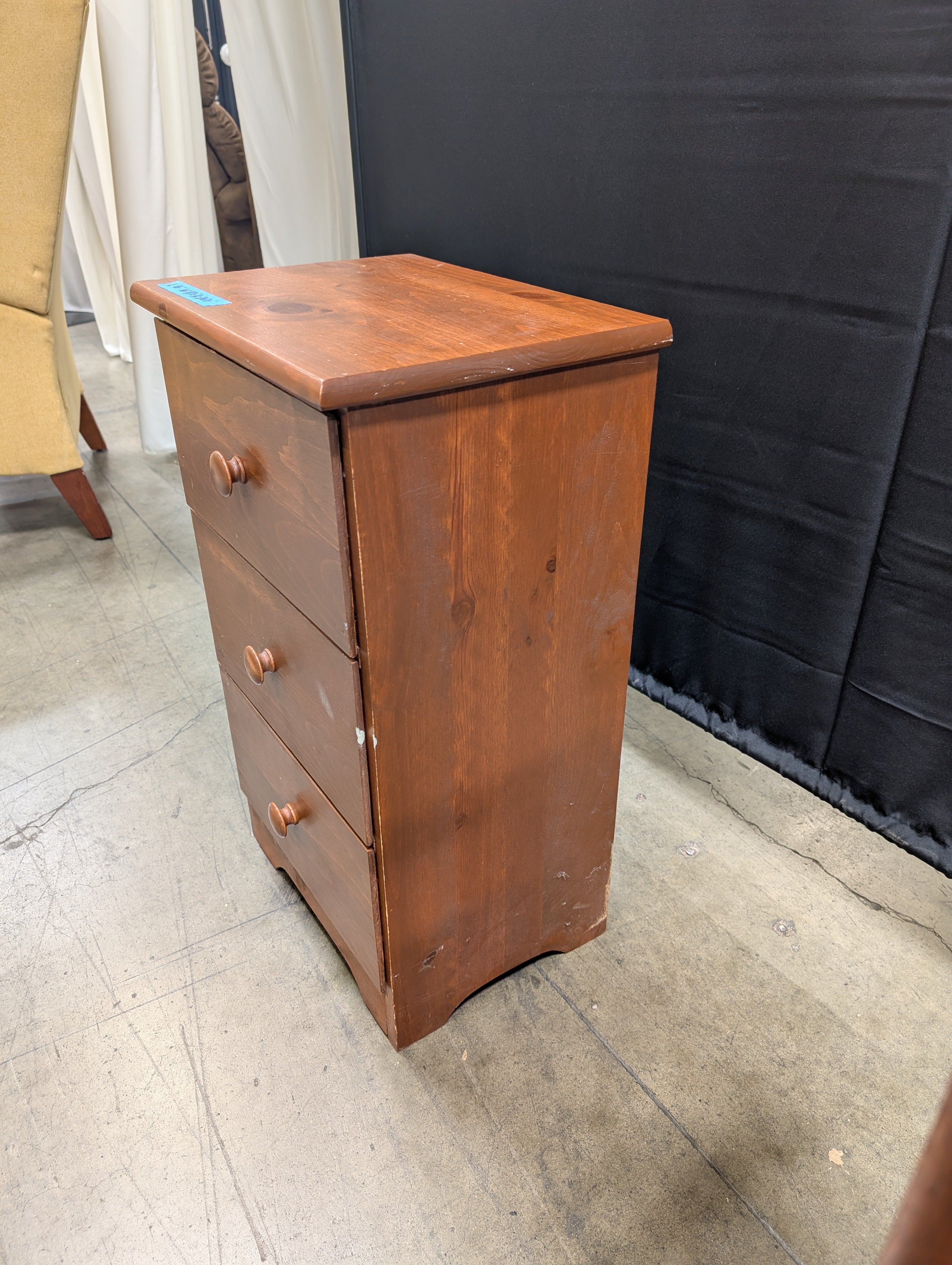 Three-Drawer Wood Nightstand with Round Knobs