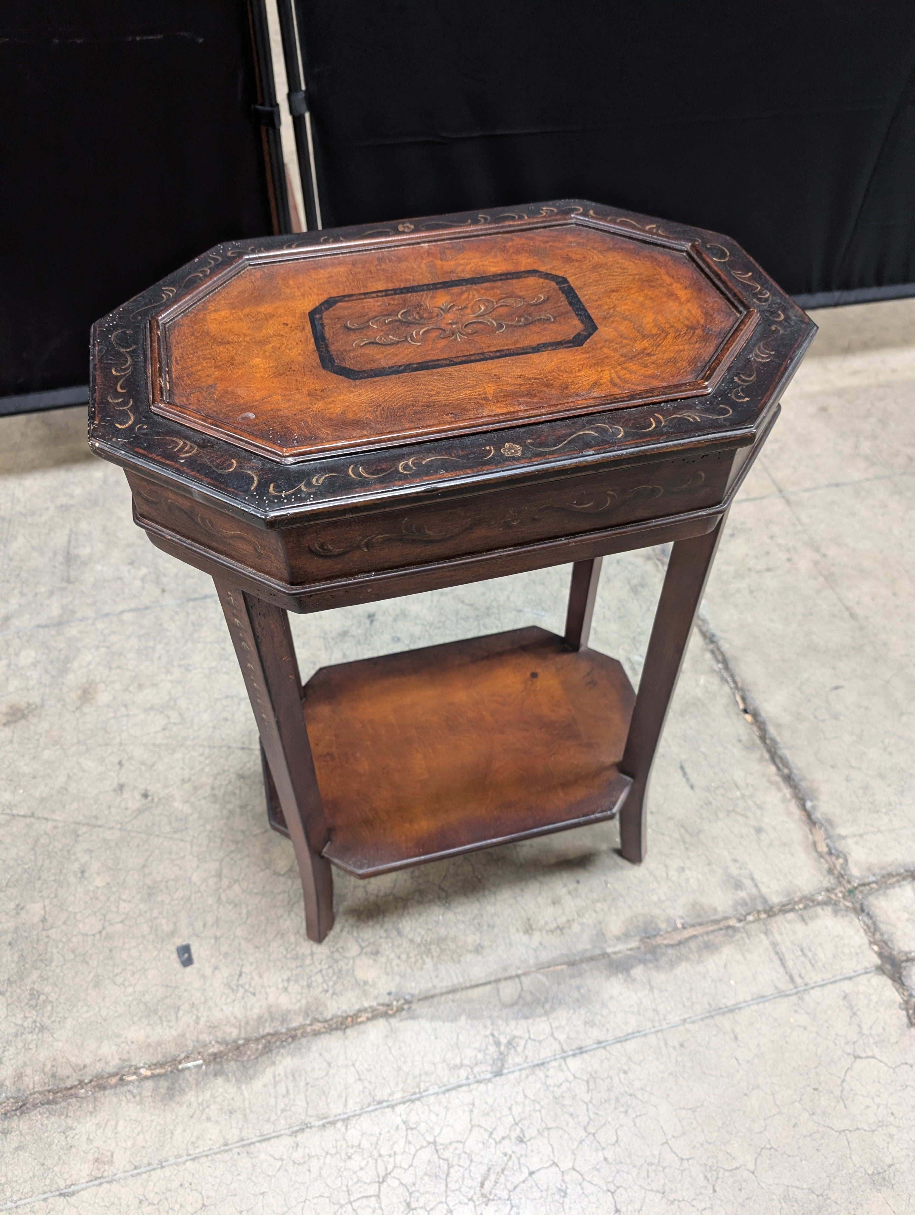 Octagonal Accent Table with Inlaid Wood Top