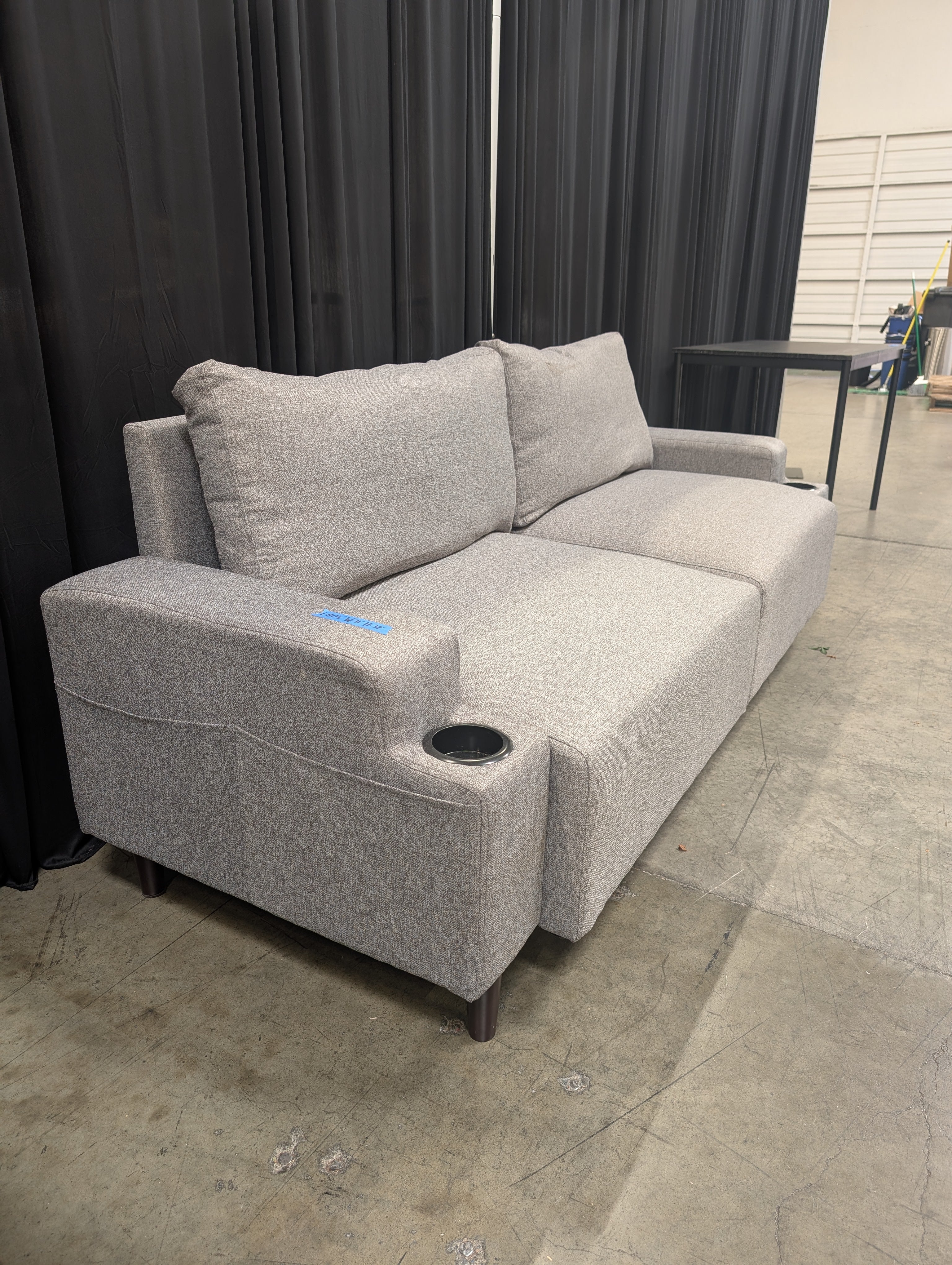 Grey Fabric Modular Couch with Cupholder